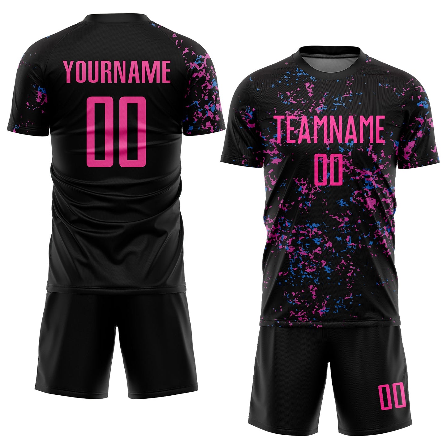 Custom Black Pink-Light Blue Sublimation Soccer Uniform Jersey view 2