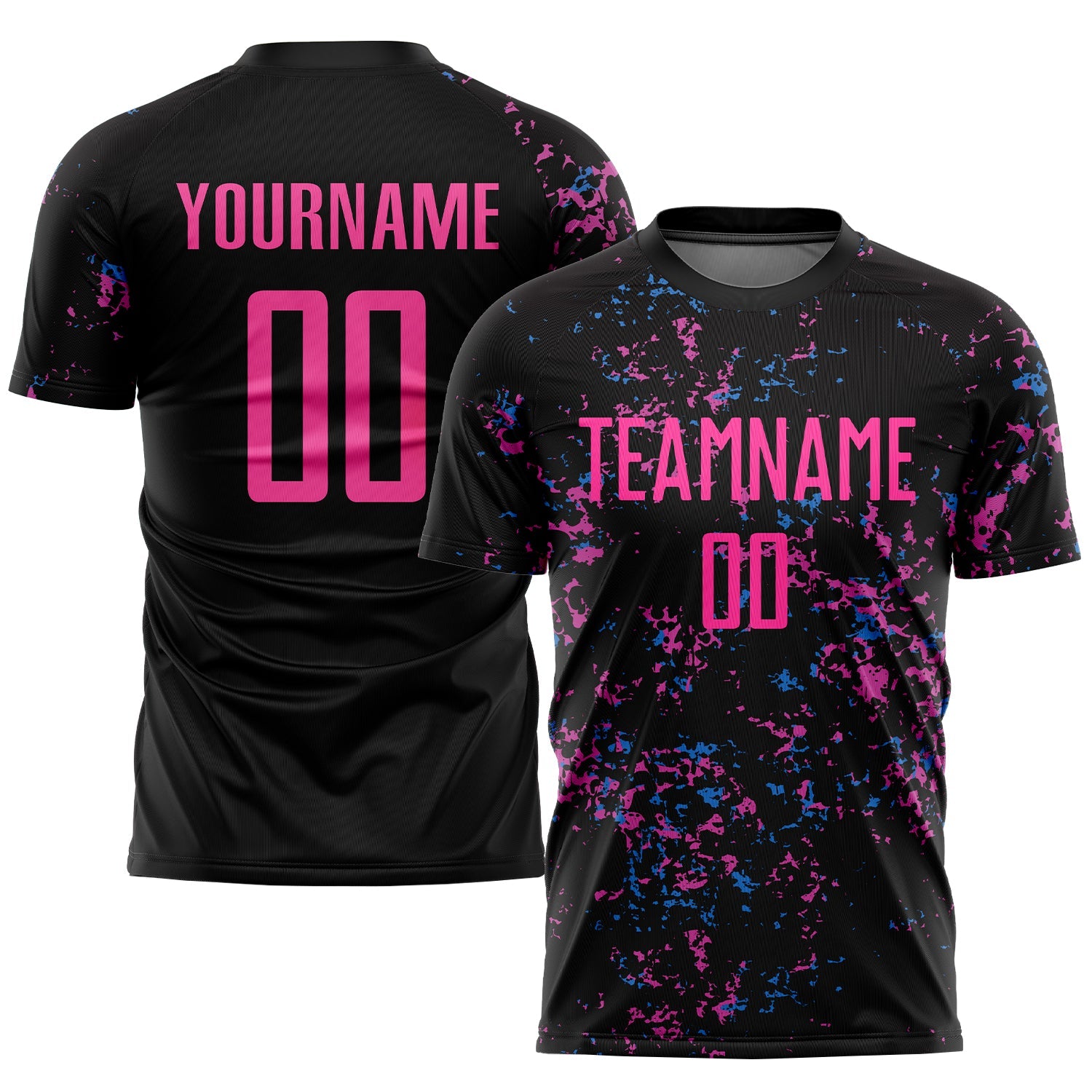Custom Black Pink-Light Blue Sublimation Soccer Uniform Jersey - Main View