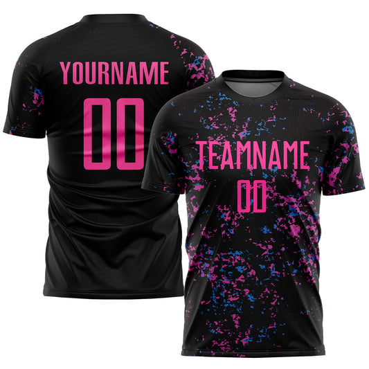 Custom Black Pink-Light Blue Sublimation Soccer Uniform Jersey - Main View