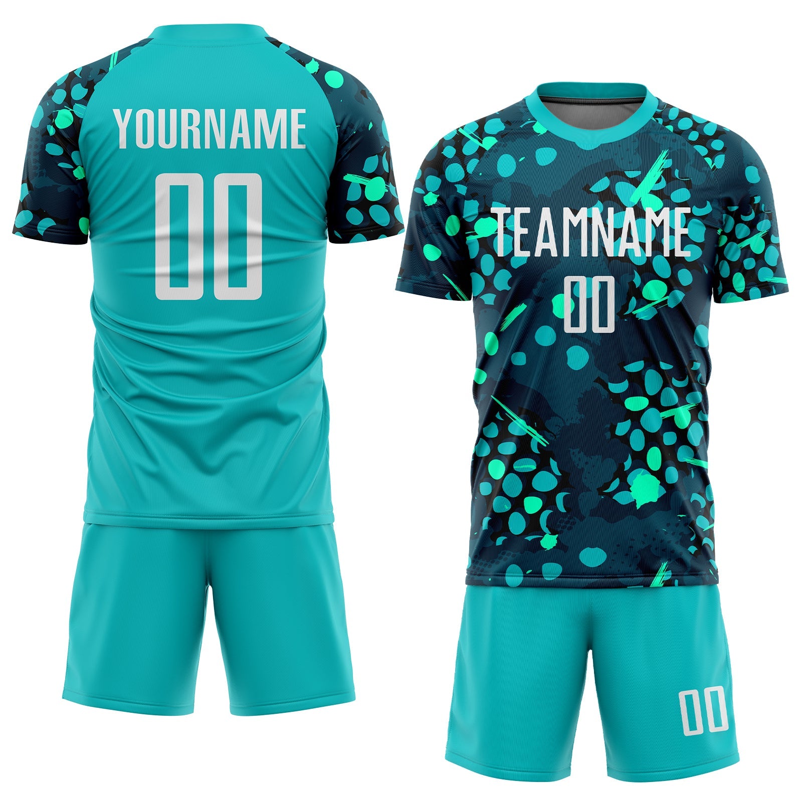 Custom Aqua White-Navy Sublimation Soccer Uniform Jersey view 2