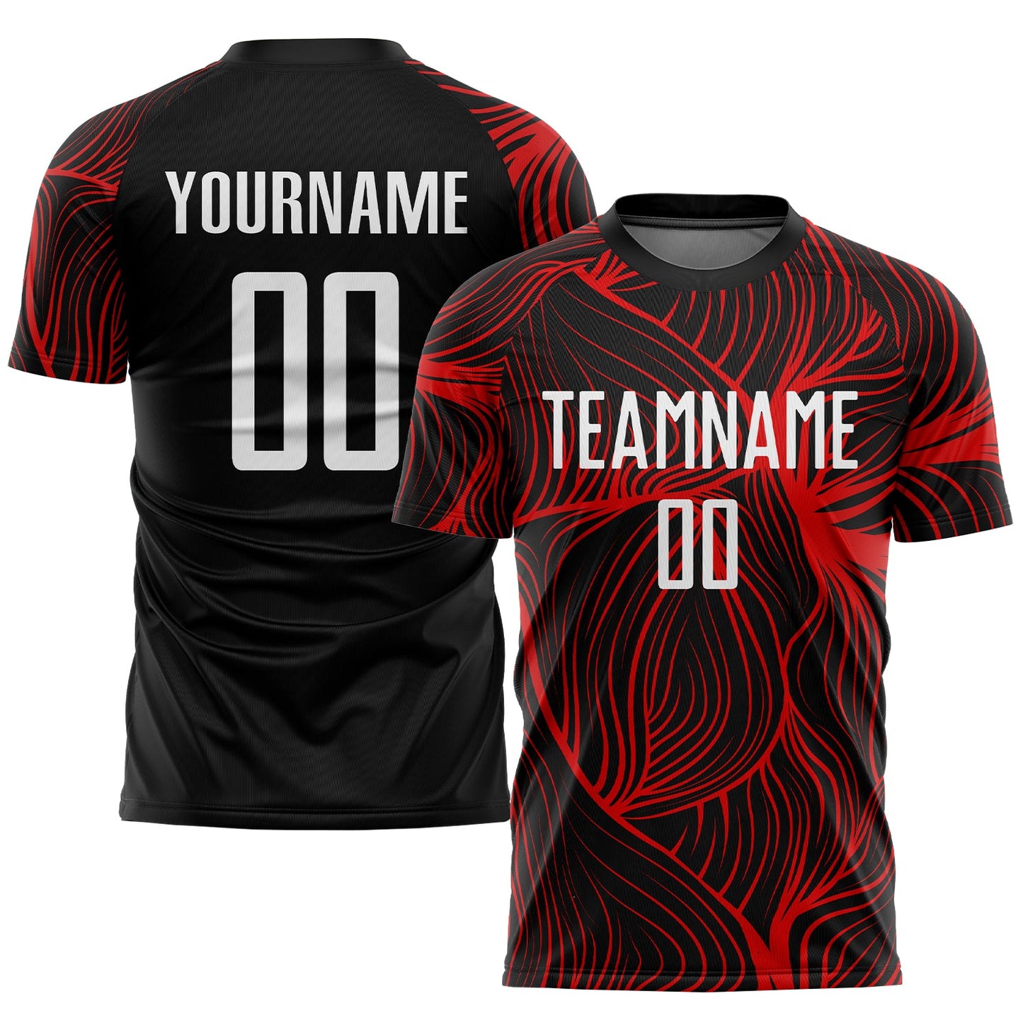 Custom Black White-Red Sublimation Soccer Uniform Jersey - Main View