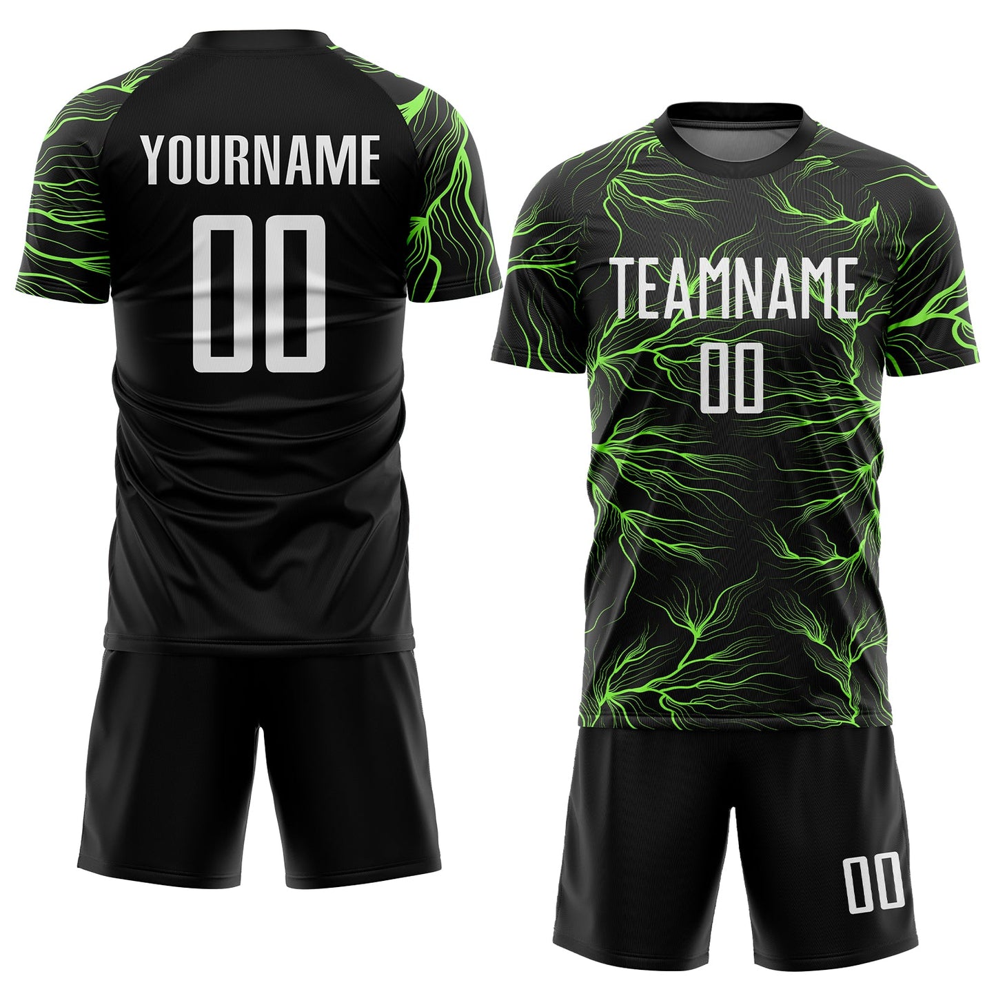 Custom Black White-Neon Green Sublimation Soccer Uniform Jersey view 2