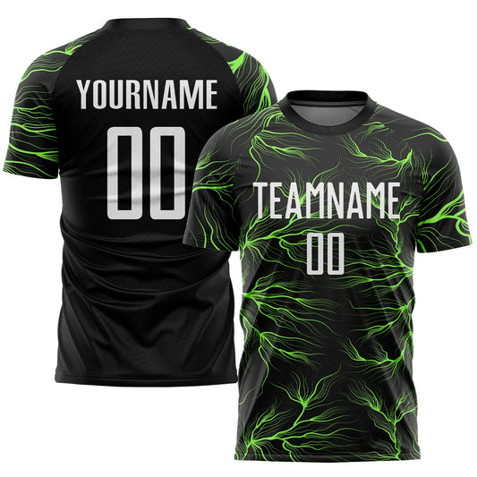 Custom Black White-Neon Green Sublimation Soccer Uniform Jersey - Main View