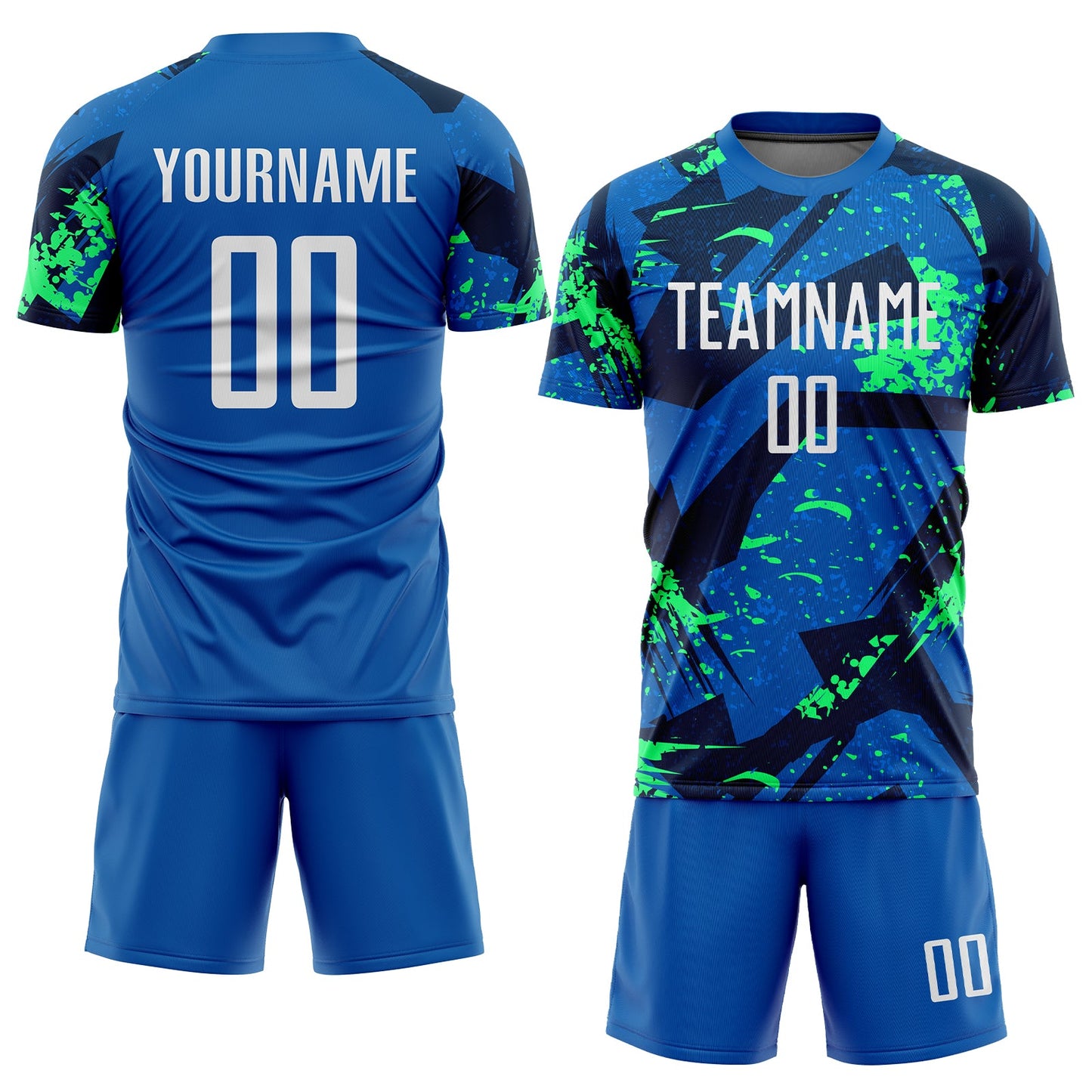 Custom Royal White-Neon Green Sublimation Soccer Uniform Jersey view 2
