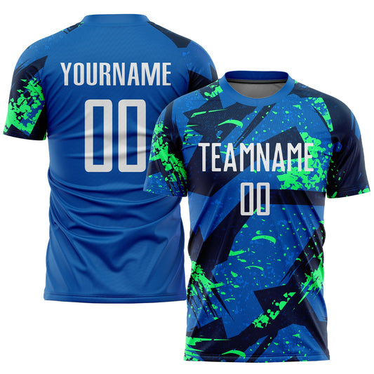 Custom Royal White-Neon Green Sublimation Soccer Uniform Jersey - Main View