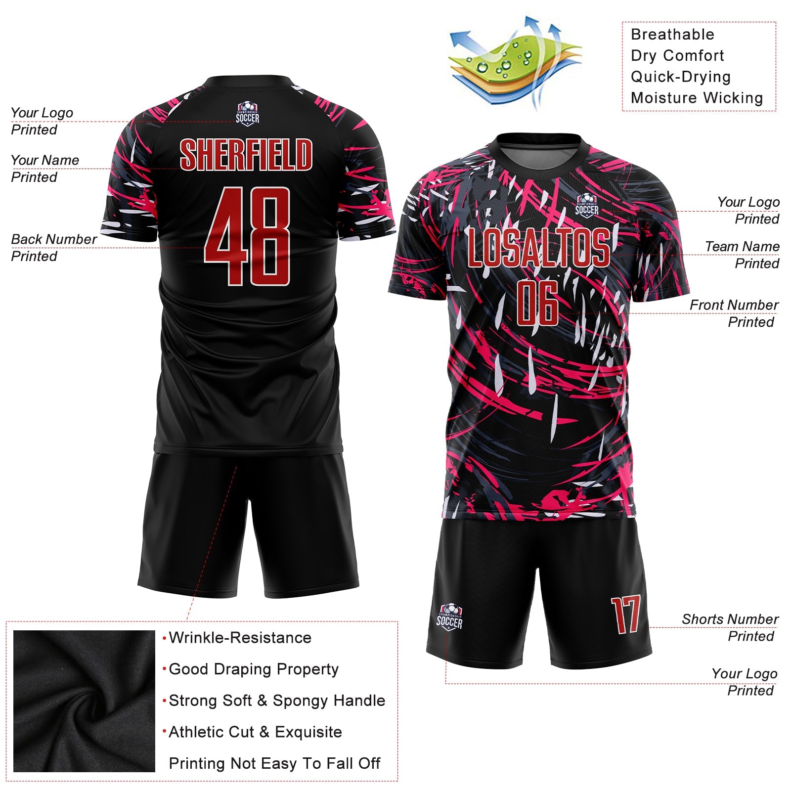 Custom Black Red-White Sublimation Soccer Uniform Jersey view 3