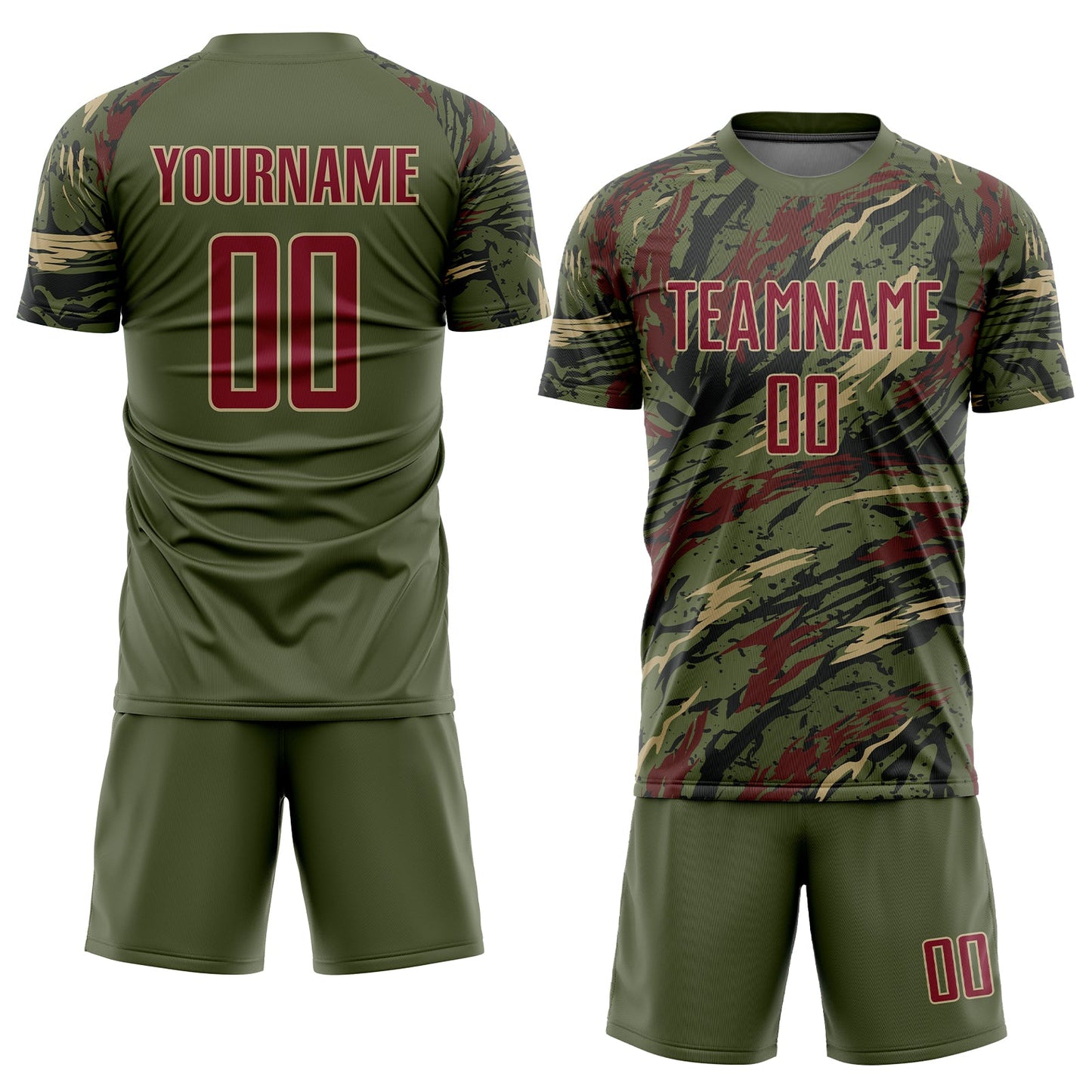 Custom Olive Crimson-Vegas Gold Sublimation Salute To Service Soccer Uniform Jersey view 2