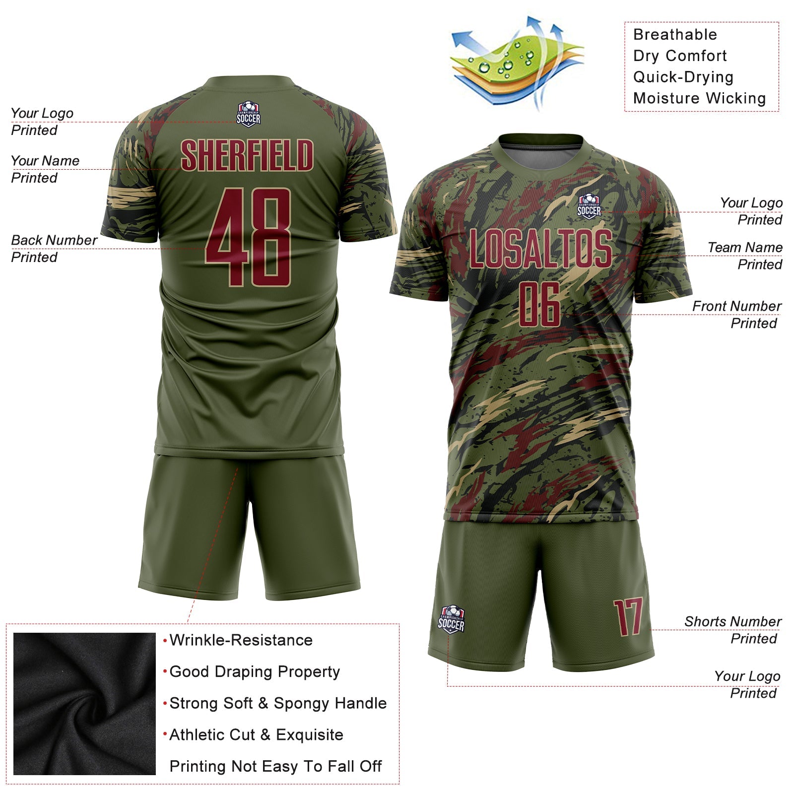 Custom Olive Crimson-Vegas Gold Sublimation Salute To Service Soccer Uniform Jersey view 3