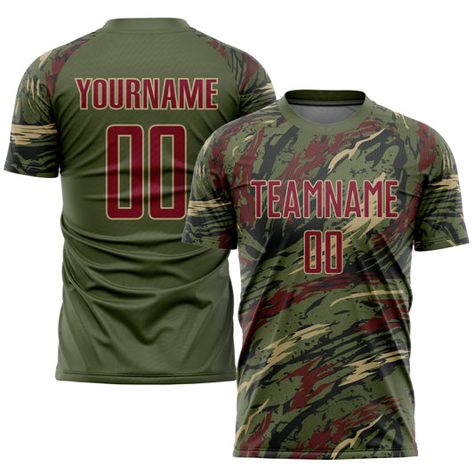 Custom Olive Crimson-Vegas Gold Sublimation Salute To Service Soccer Uniform Jersey - Main View