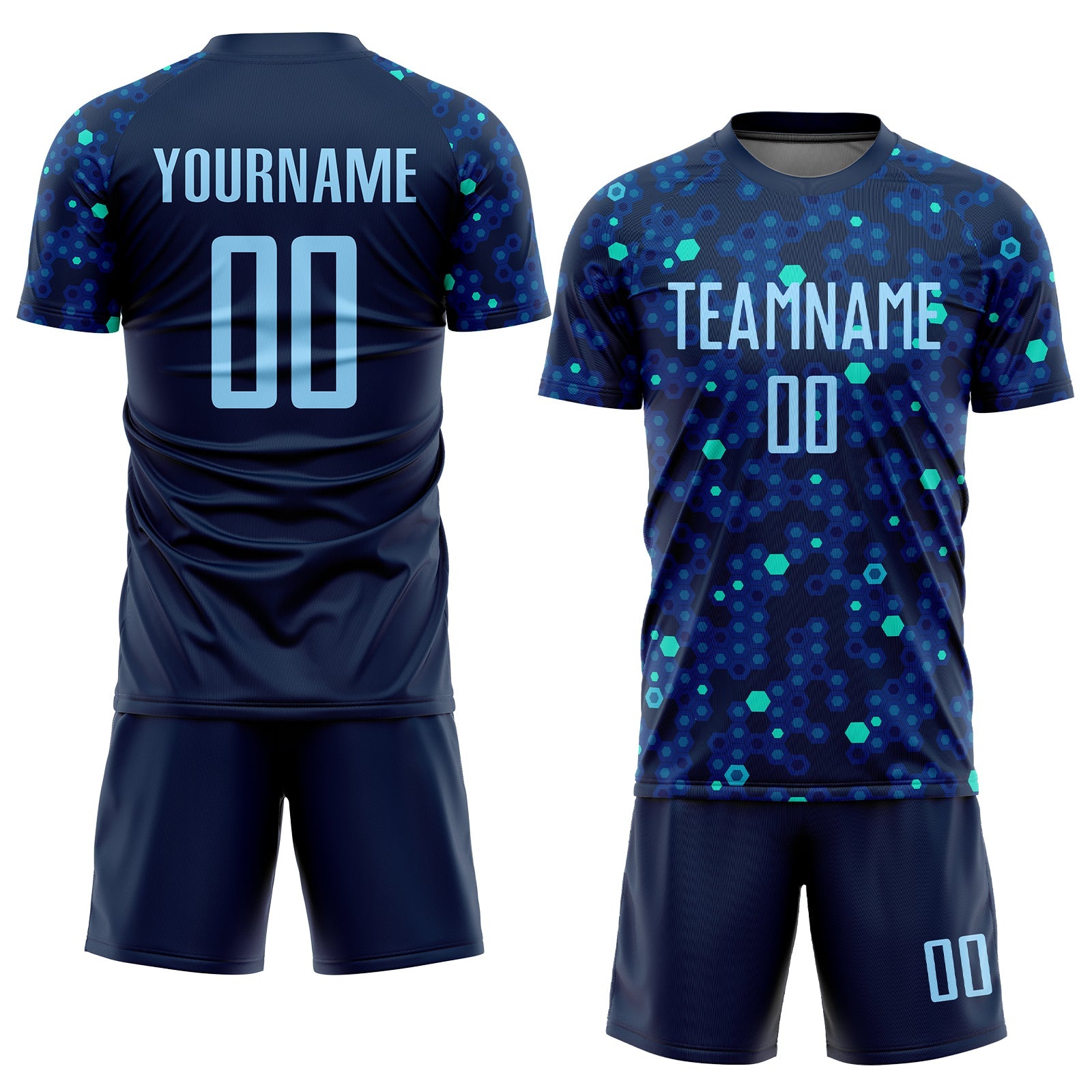 Custom Navy Light Blue-Royal Sublimation Soccer Uniform Jersey view 2