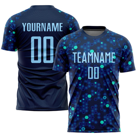 Custom Navy Light Blue-Royal Sublimation Soccer Uniform Jersey - Main View