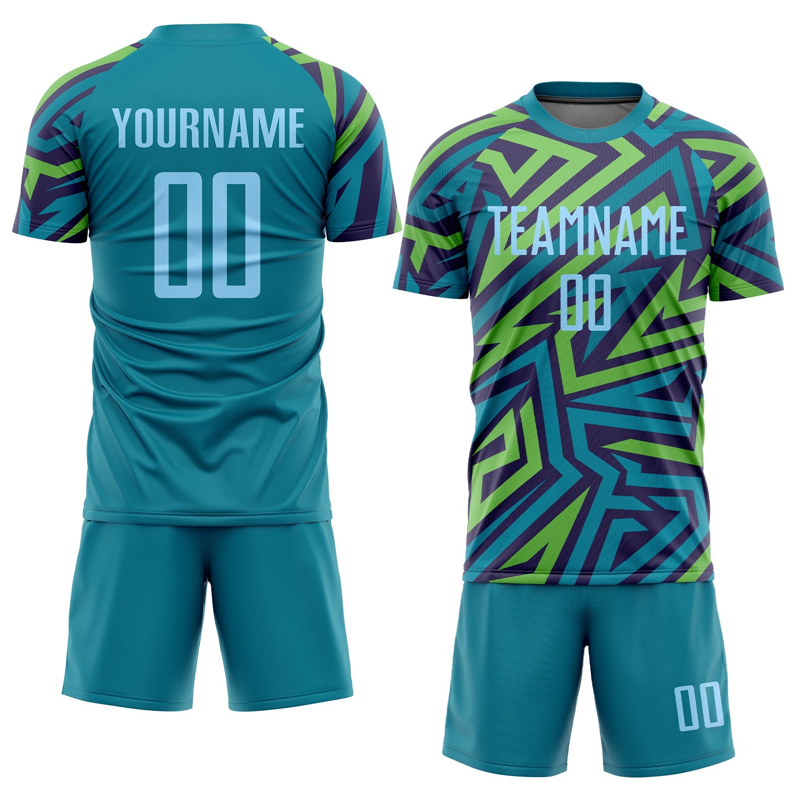 Custom Teal Light Blue-Kelly Green Sublimation Soccer Uniform Jersey view 2