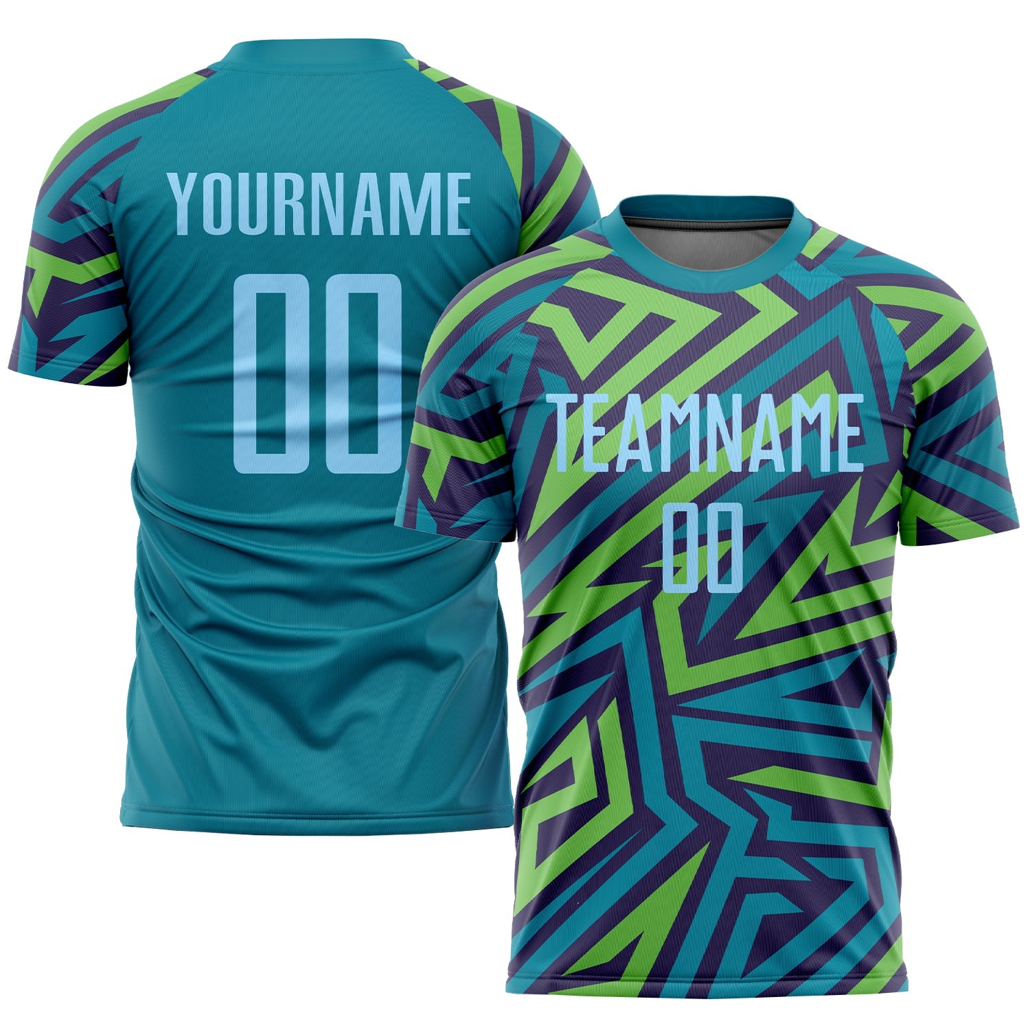 Custom Teal Light Blue-Kelly Green Sublimation Soccer Uniform Jersey - Main View