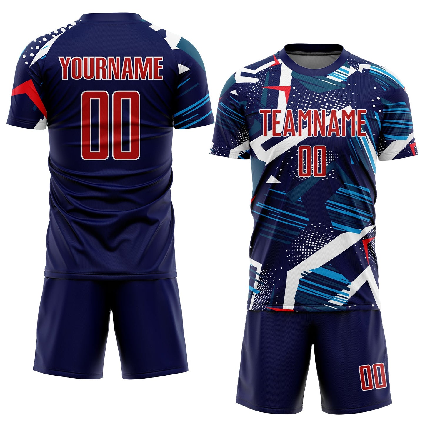 Custom Navy Red-White Sublimation Soccer Uniform Jersey view 2