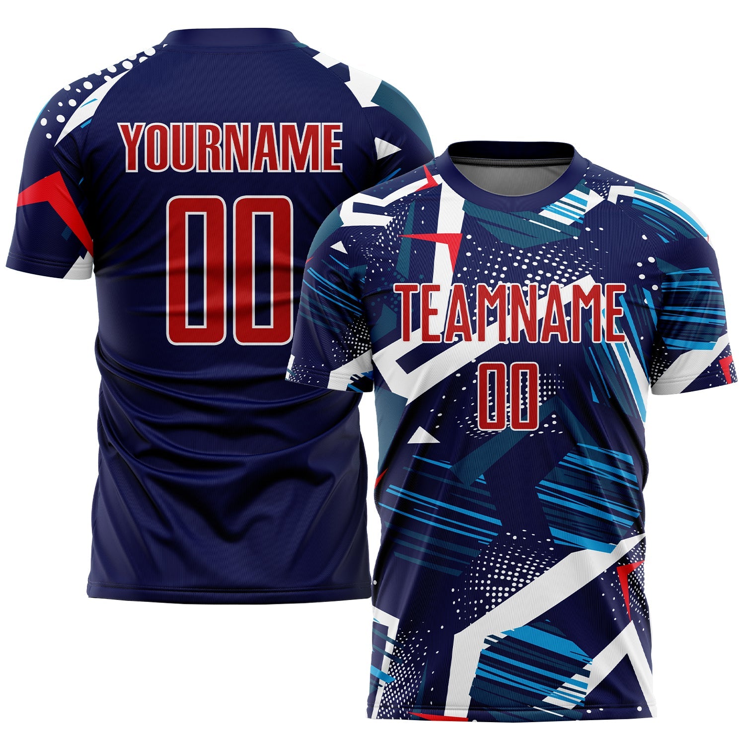 Custom Navy Red-White Sublimation Soccer Uniform Jersey - Main View