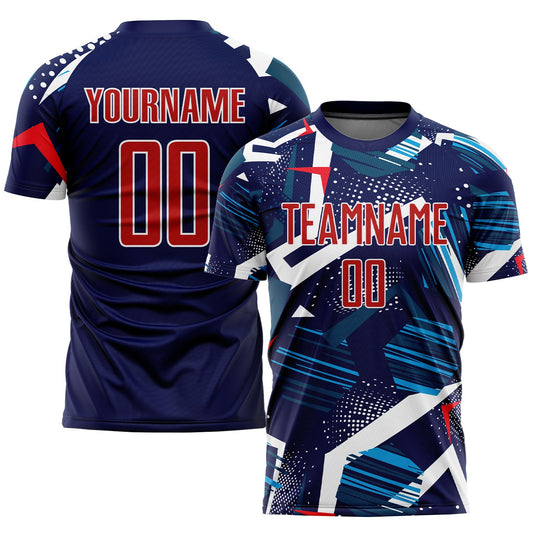 Custom Navy Red-White Sublimation Soccer Uniform Jersey - Main View
