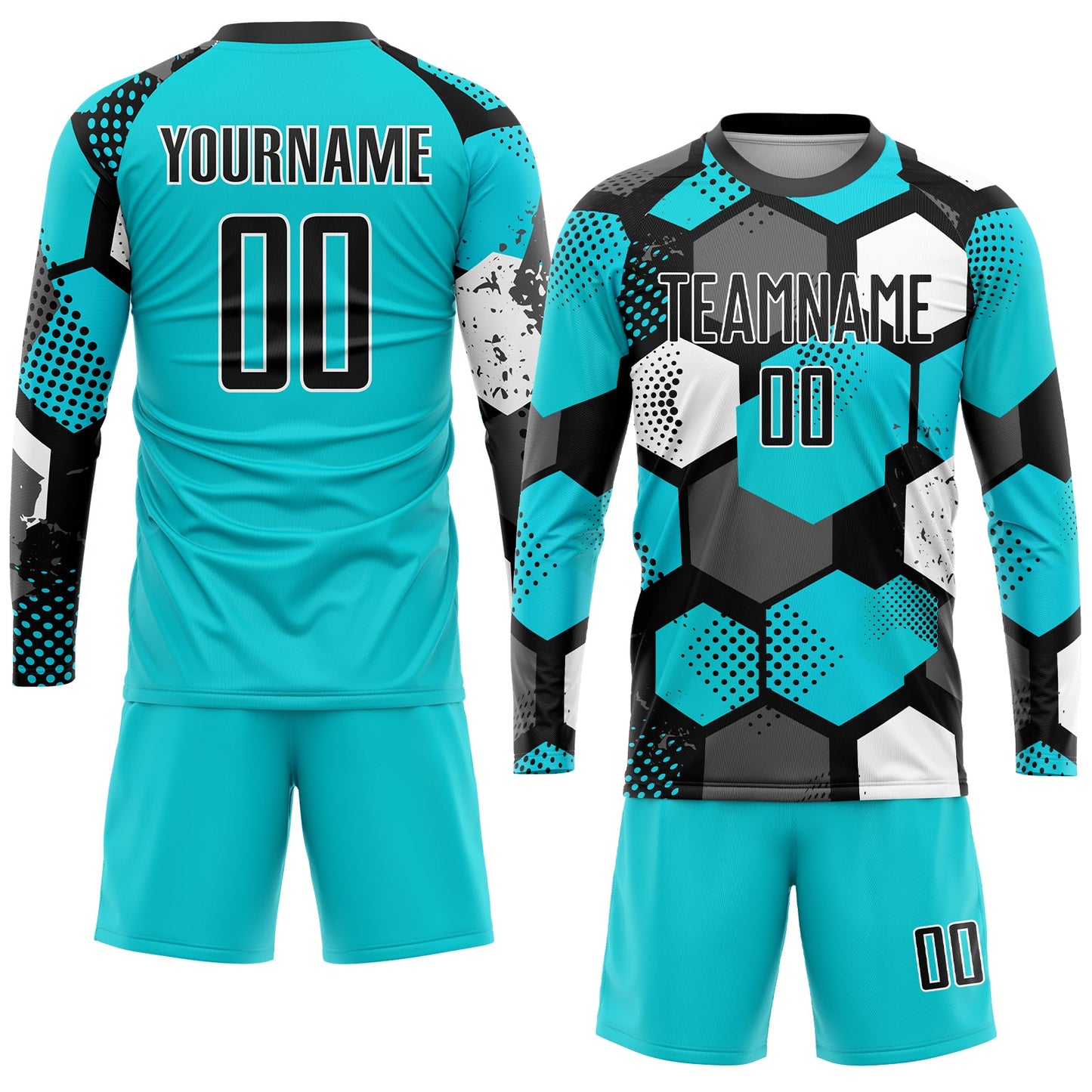 Custom Aqua Black-White Sublimation Soccer Uniform Jersey view 4