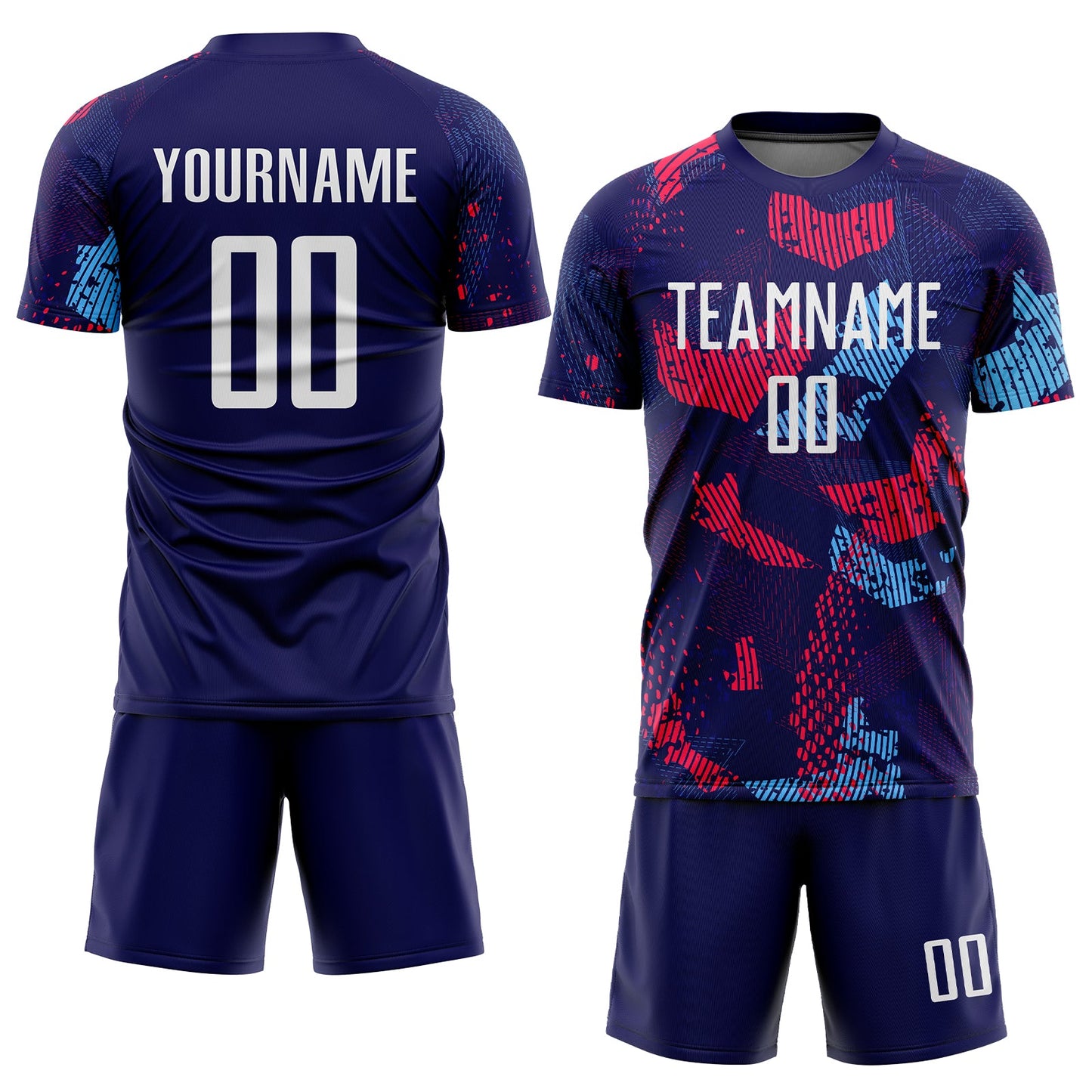 Custom Navy White-Light Blue Sublimation Soccer Uniform Jersey view 2