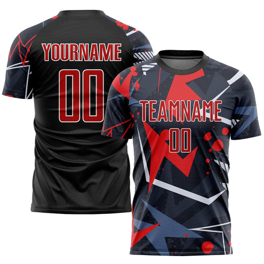 Custom Black Red-White Sublimation Soccer Uniform Jersey - Main View