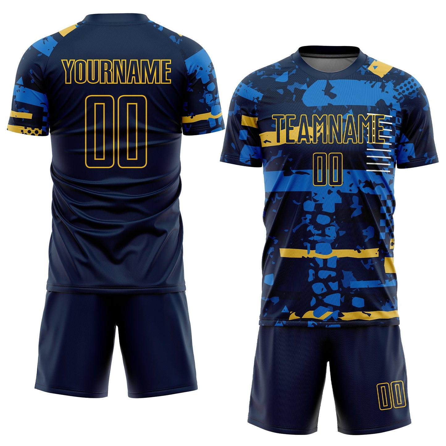 Custom Navy Navy-Gold Sublimation Soccer Uniform Jersey view 2