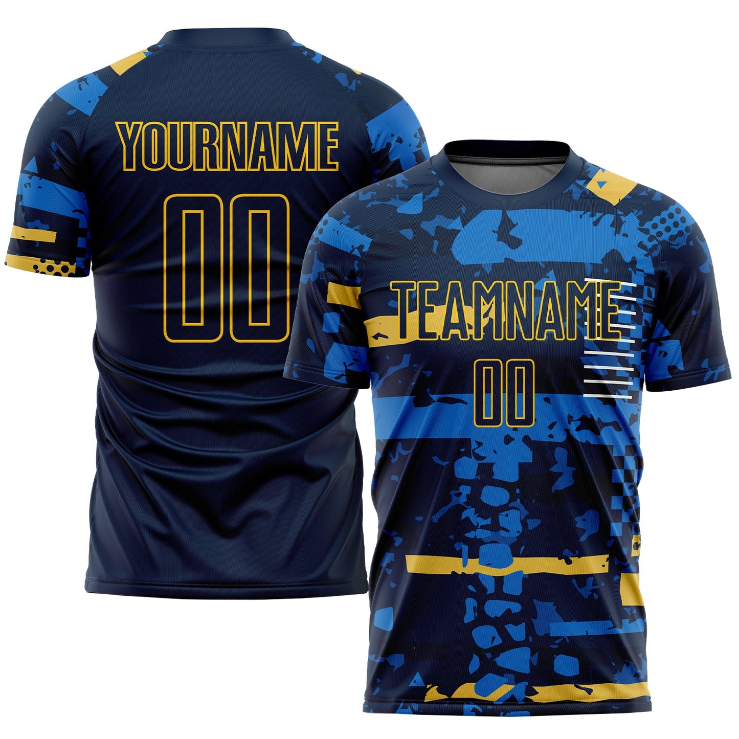 Custom Navy Navy-Gold Sublimation Soccer Uniform Jersey - Main View