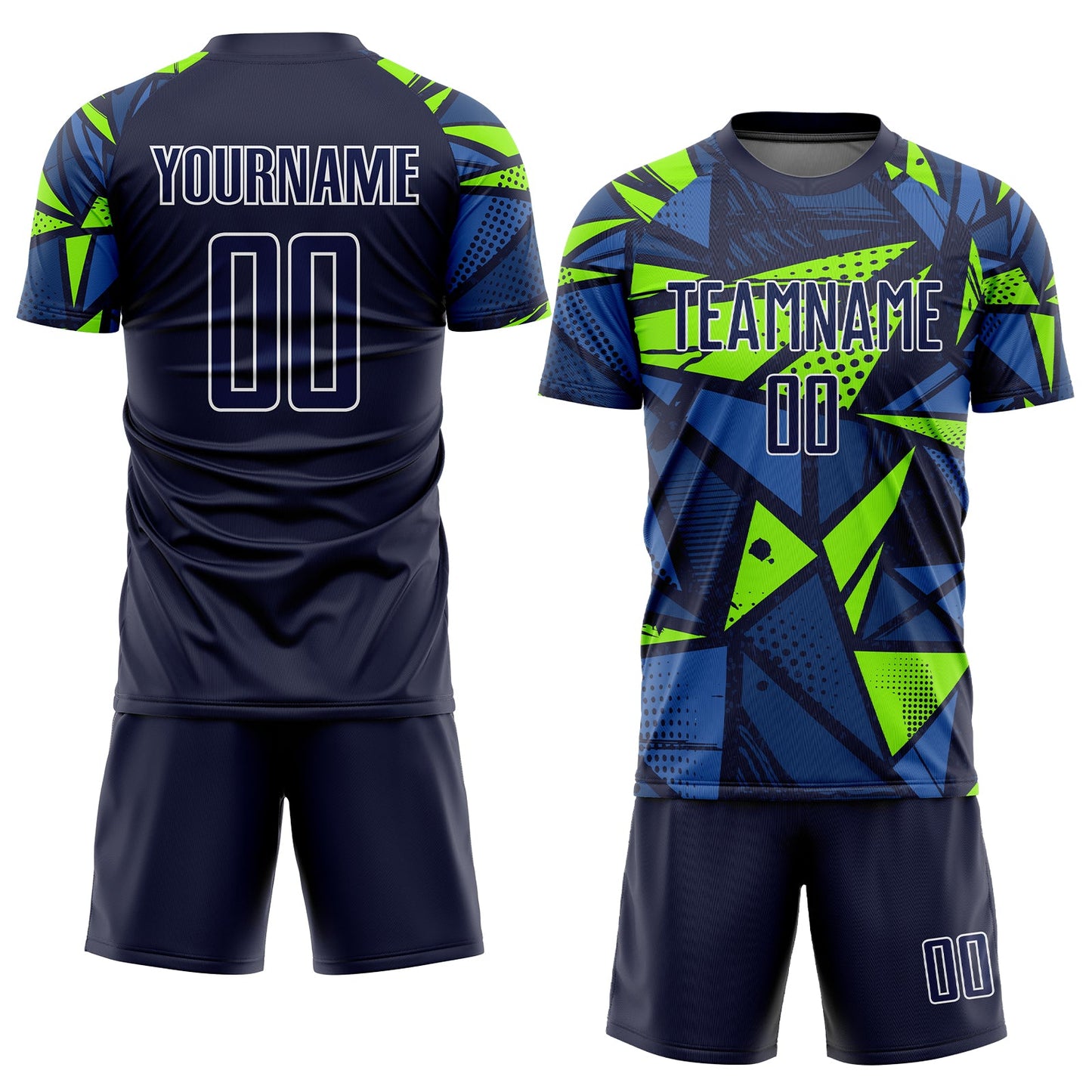 Custom Navy Navy-Neon Green Sublimation Soccer Uniform Jersey view 2