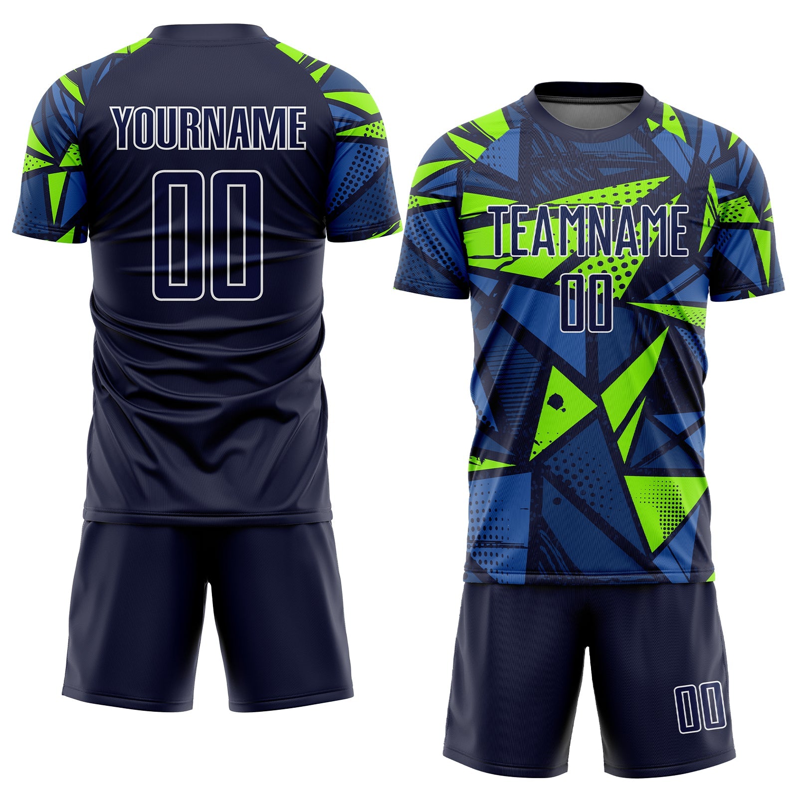 Custom Navy Navy-Neon Green Sublimation Soccer Uniform Jersey view 2