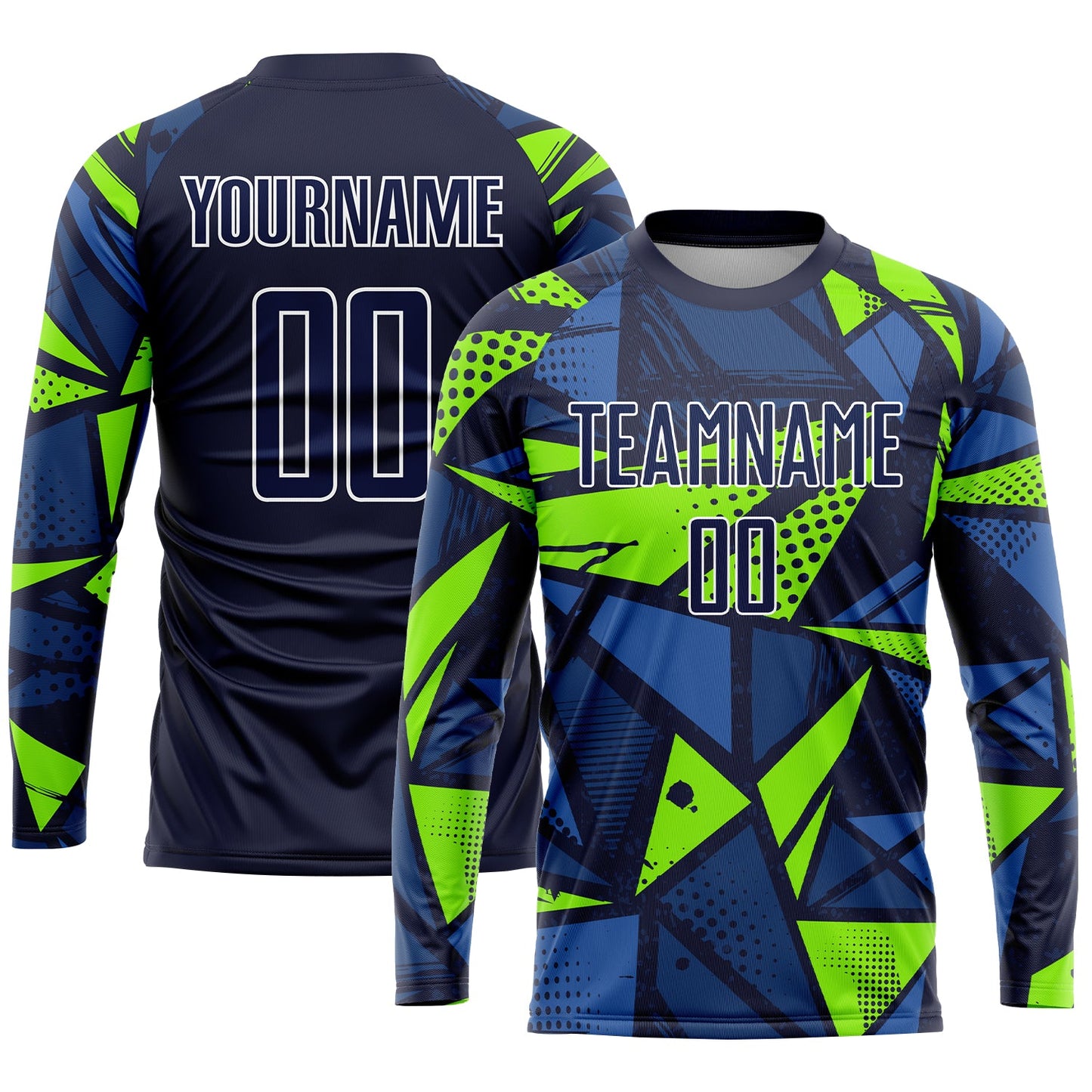 Custom Navy Navy-Neon Green Sublimation Soccer Uniform Jersey view 3