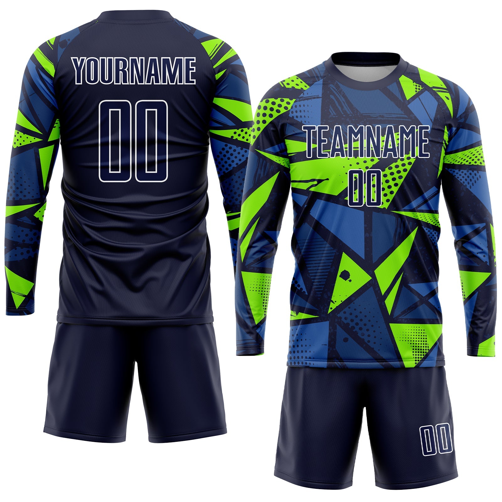 Custom Navy Navy-Neon Green Sublimation Soccer Uniform Jersey view 4