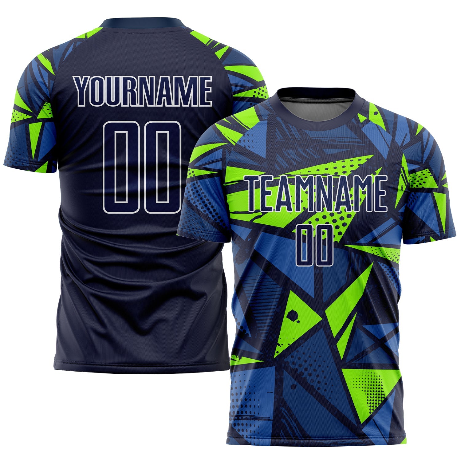 Custom Navy Navy-Neon Green Sublimation Soccer Uniform Jersey - Main View