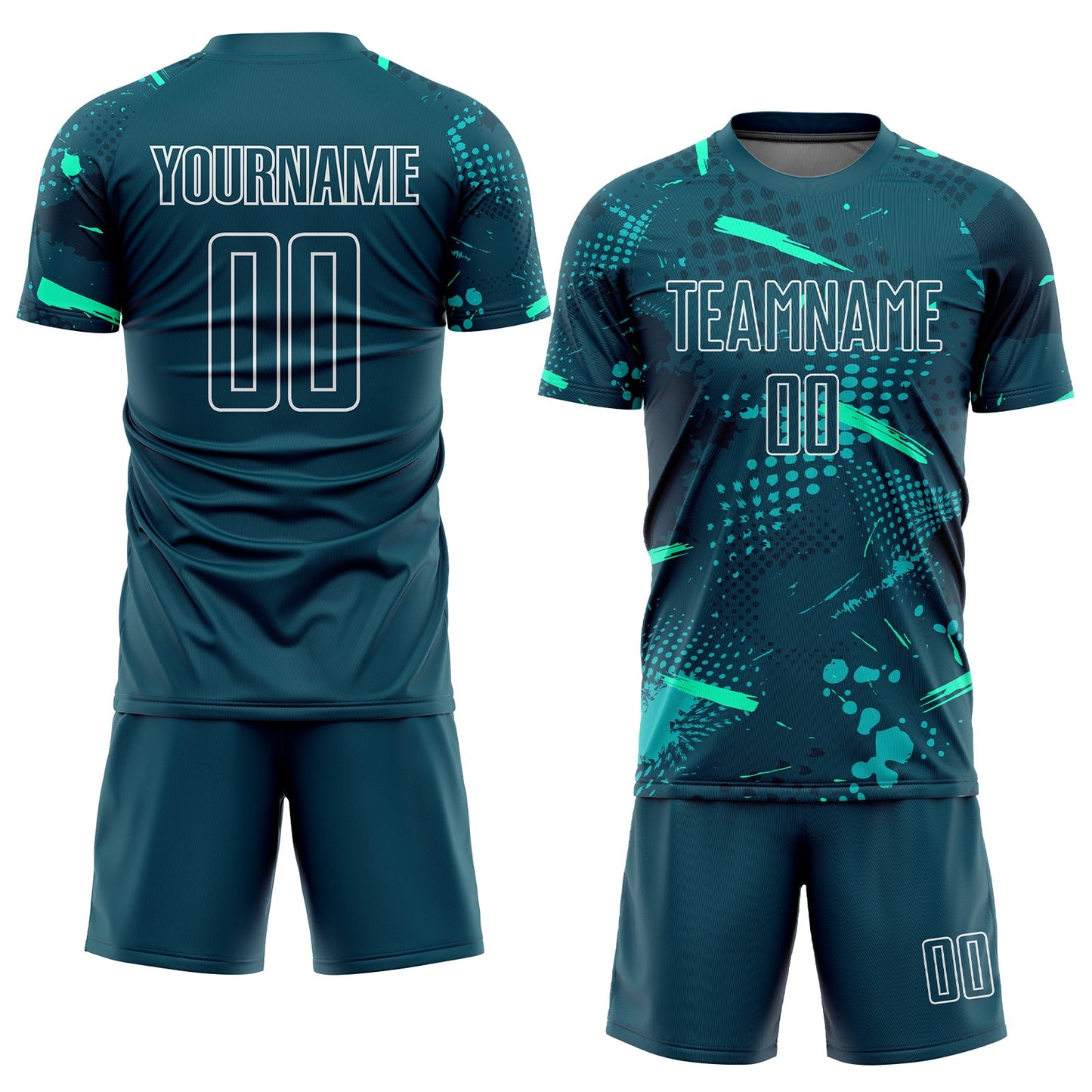 Custom Green Green-Teal Sublimation Soccer Uniform Jersey view 2