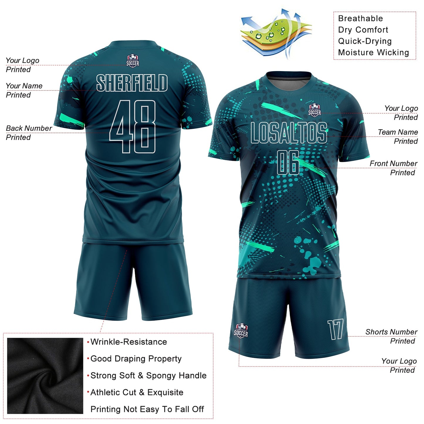 Custom Green Green-Teal Sublimation Soccer Uniform Jersey view 5