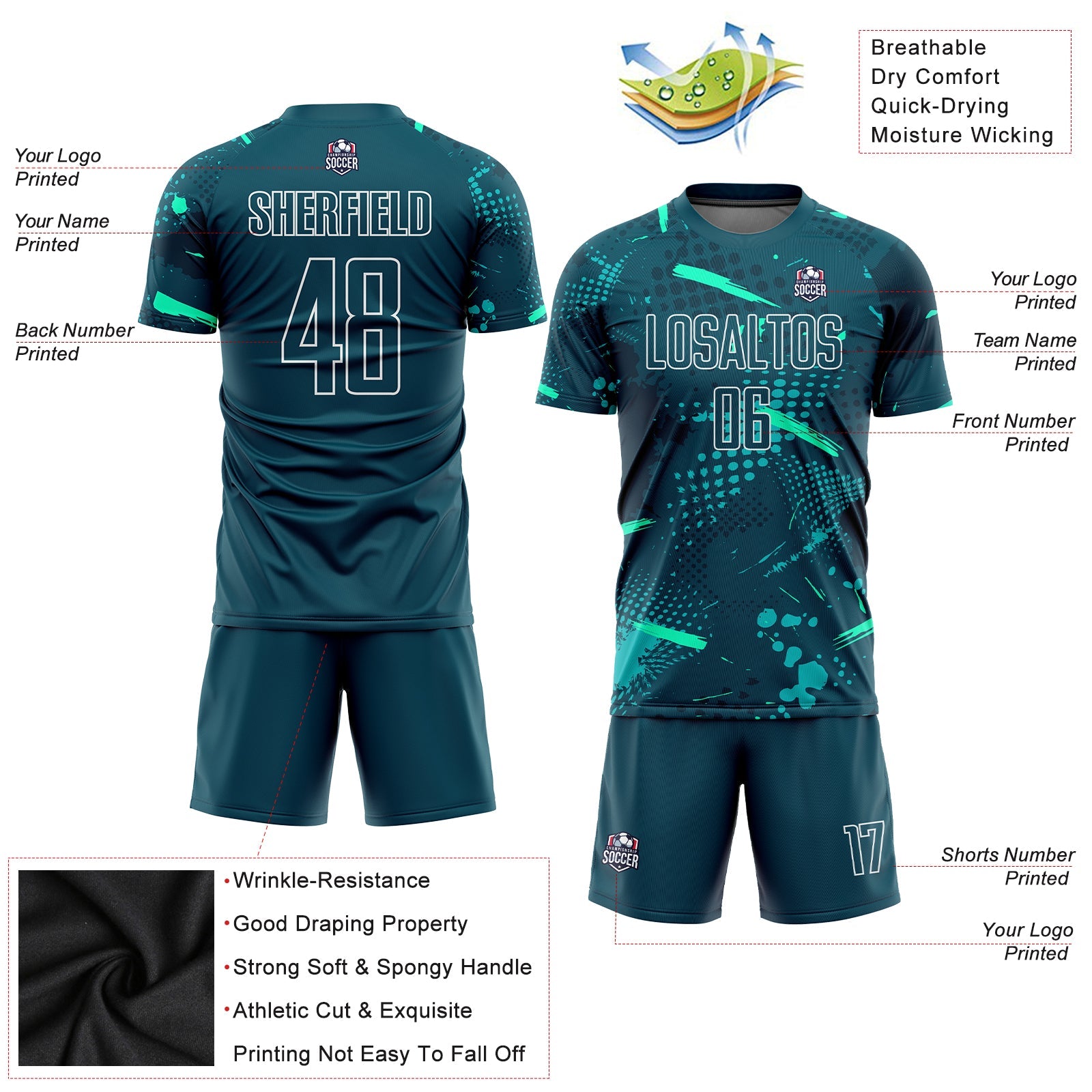 Custom Green Green-Teal Sublimation Soccer Uniform Jersey view 5