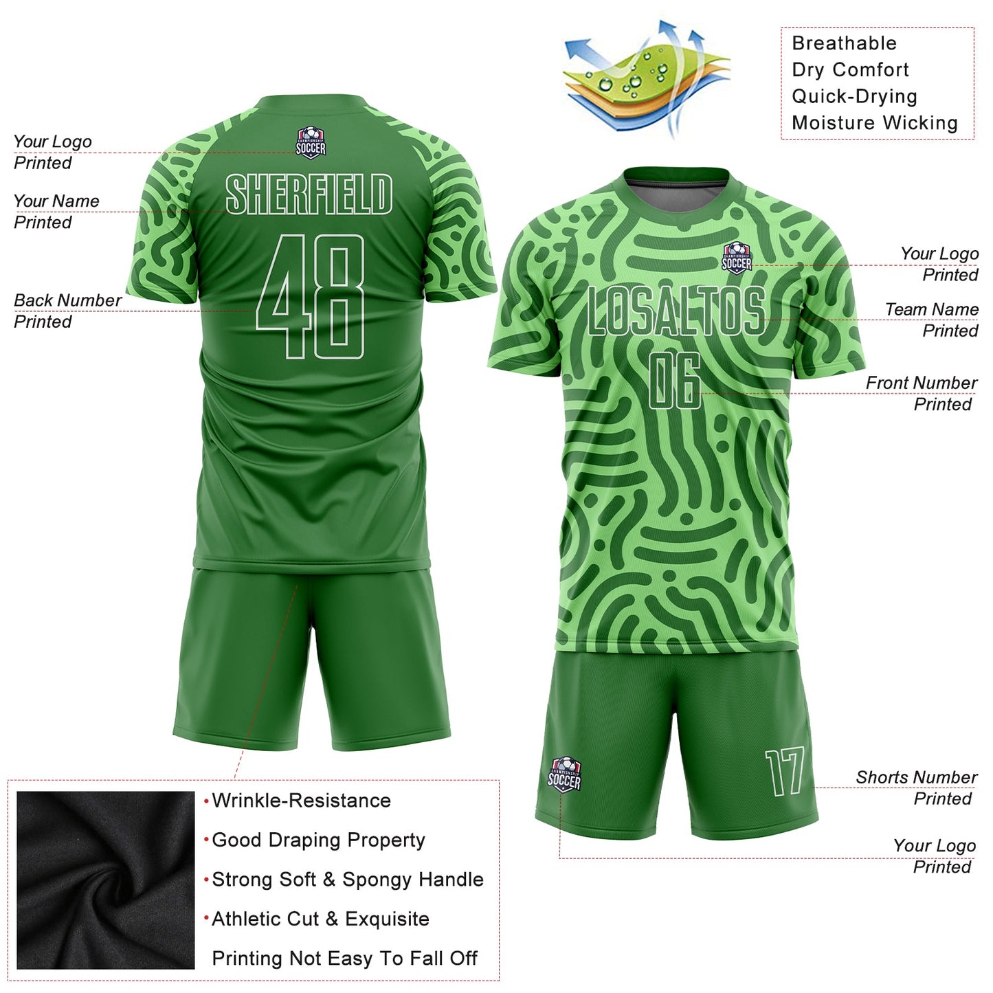 Custom Neon Green Kelly Green-White Sublimation Soccer Uniform Jersey view 3