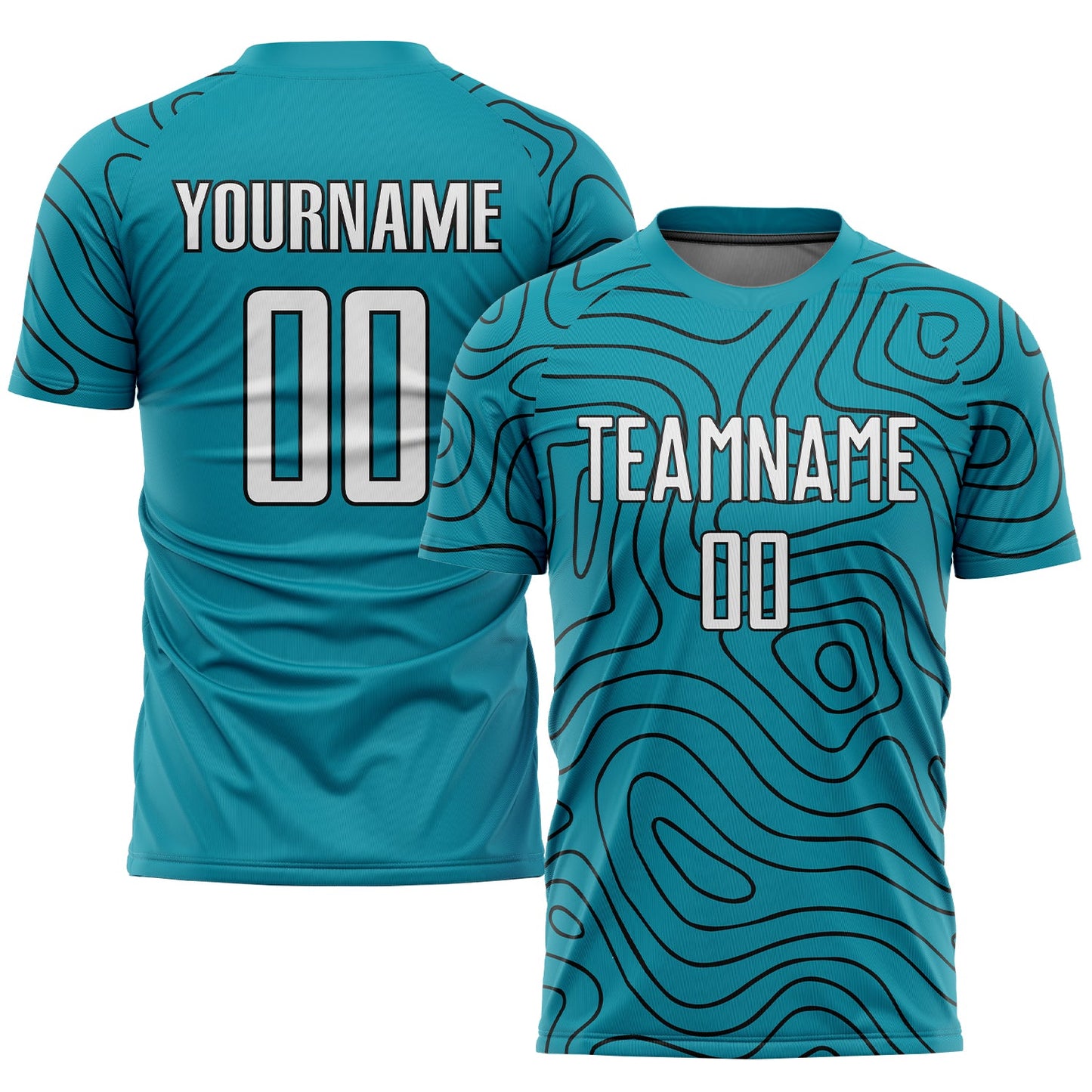 Custom Teal White-Black Sublimation Soccer Uniform Jersey - Main View