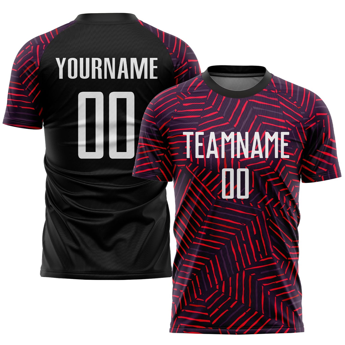 Custom Black White-Red Sublimation Soccer Uniform Jersey - Main View