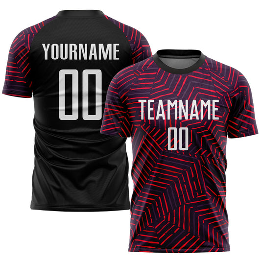 Custom Black White-Red Sublimation Soccer Uniform Jersey - Main View