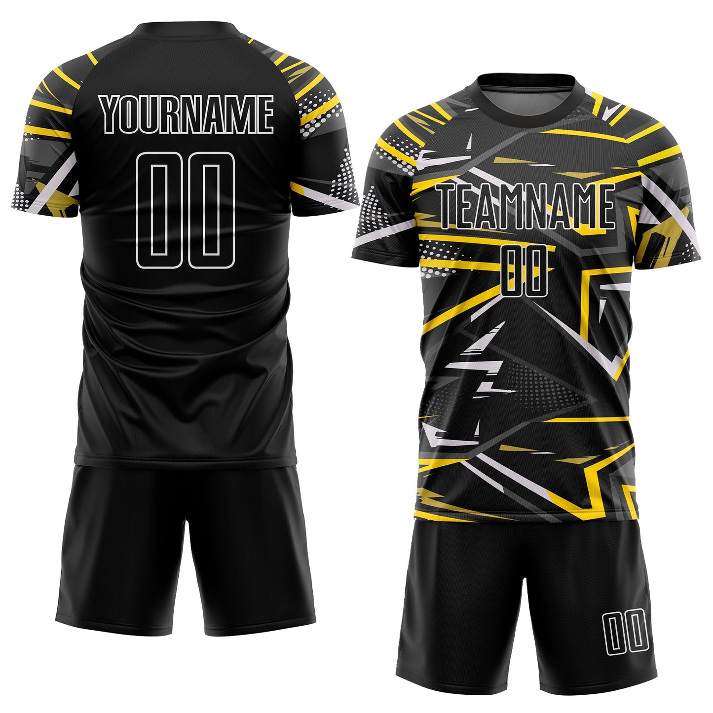 Custom Black Black-Gold Sublimation Soccer Uniform Jersey view 2