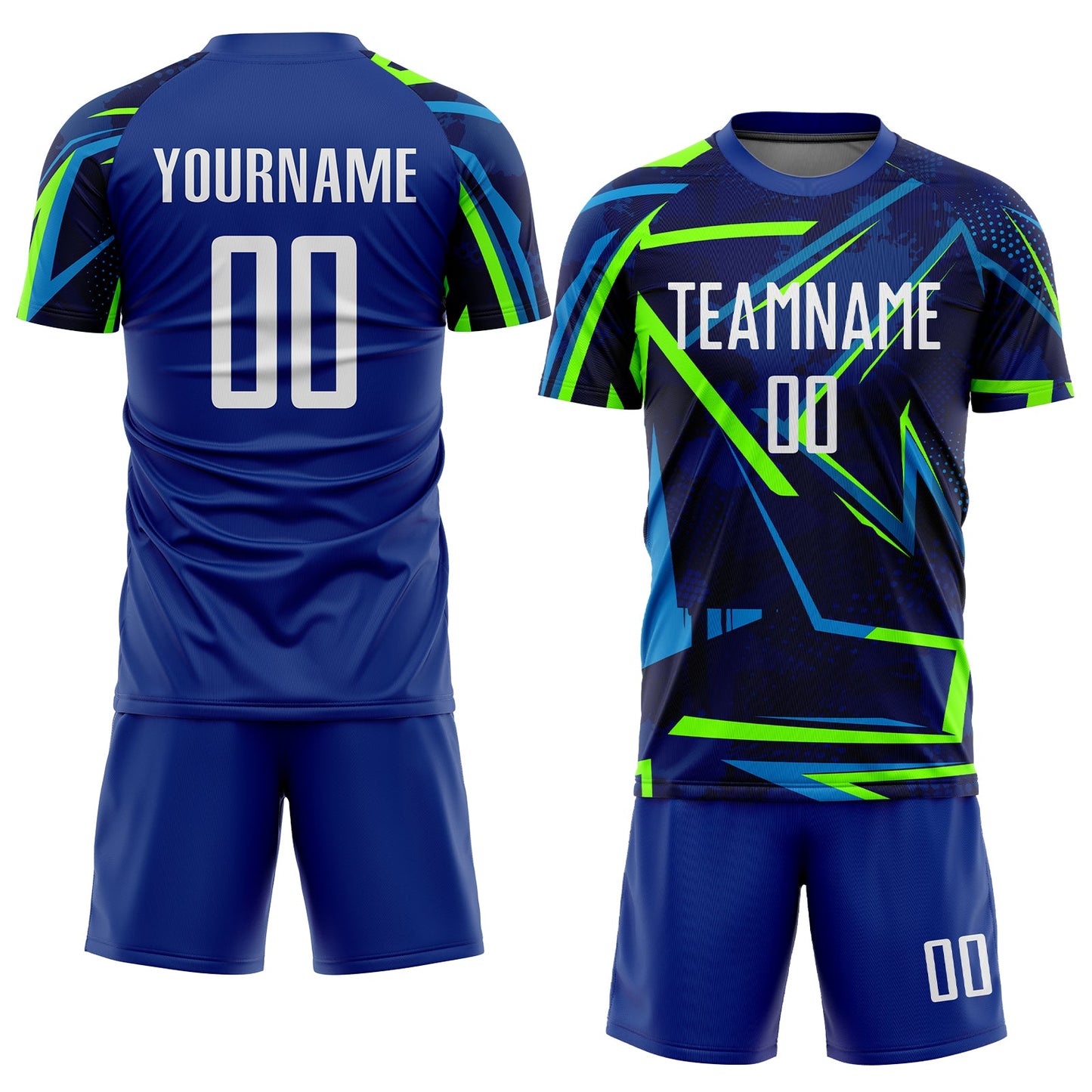 Custom Royal White-Neon Green Sublimation Soccer Uniform Jersey view 2