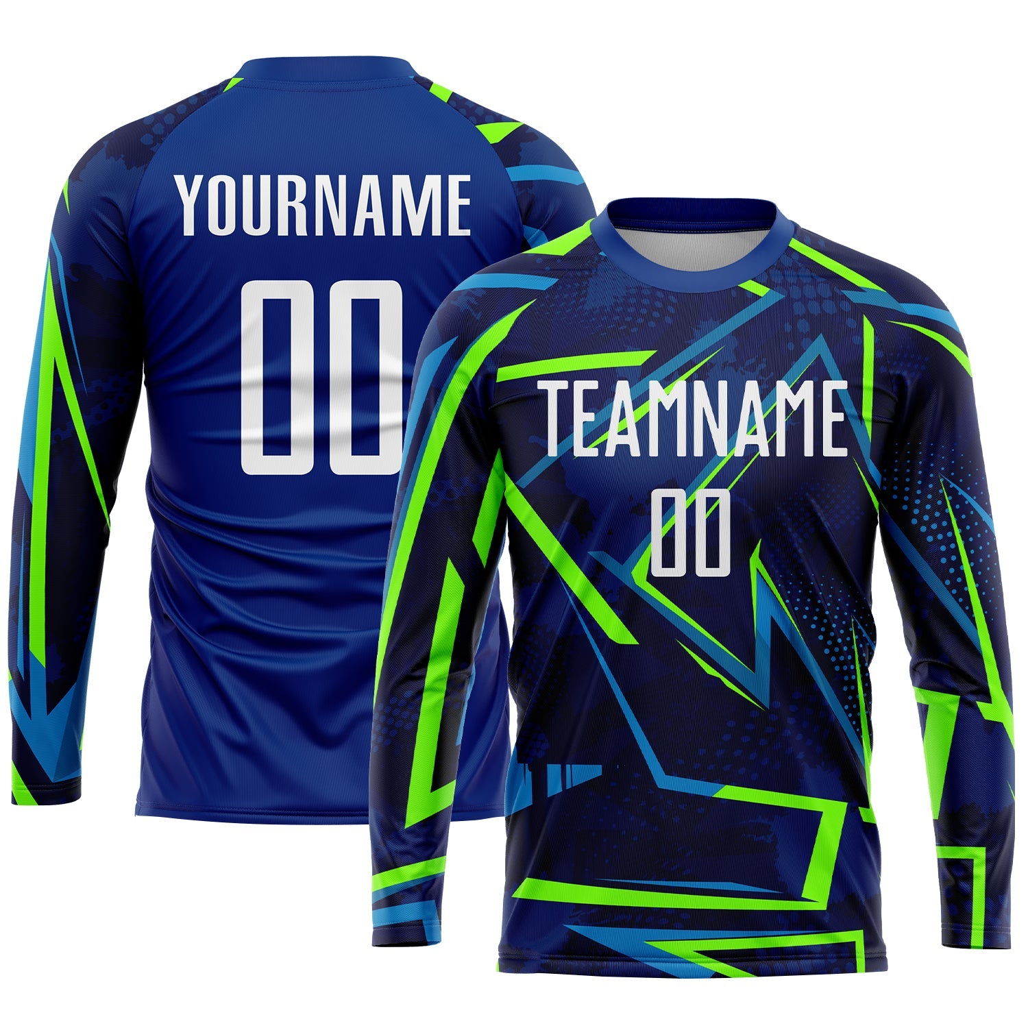 Custom Royal White-Neon Green Sublimation Soccer Uniform Jersey view 3