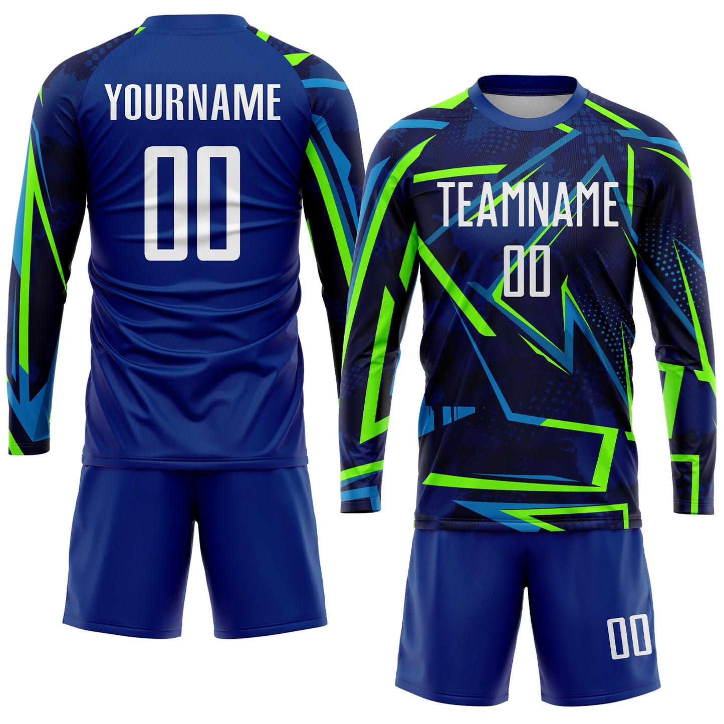 Custom Royal White-Neon Green Sublimation Soccer Uniform Jersey view 4