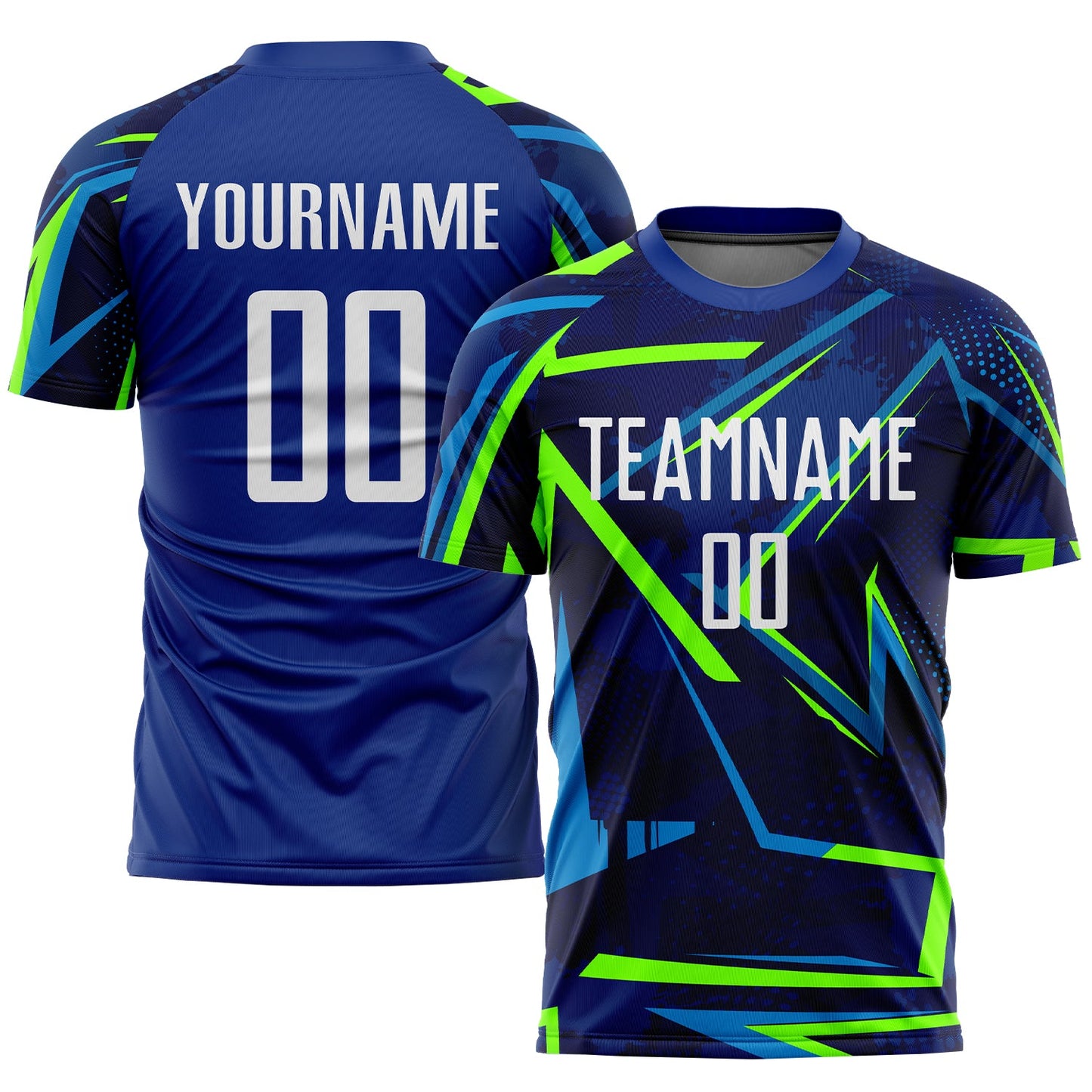 Custom Royal White-Neon Green Sublimation Soccer Uniform Jersey - Main View