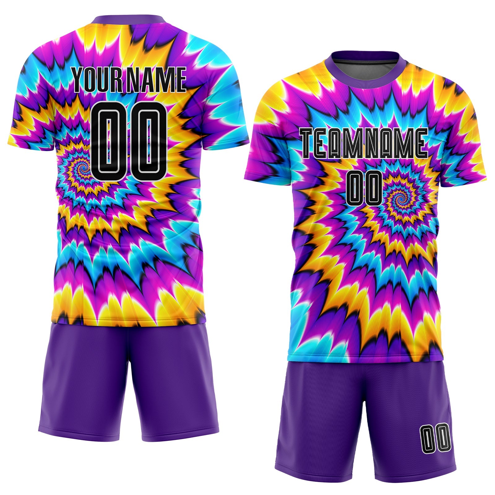 Custom Tie Dye Black-White Sublimation Soccer Uniform Jersey view 2