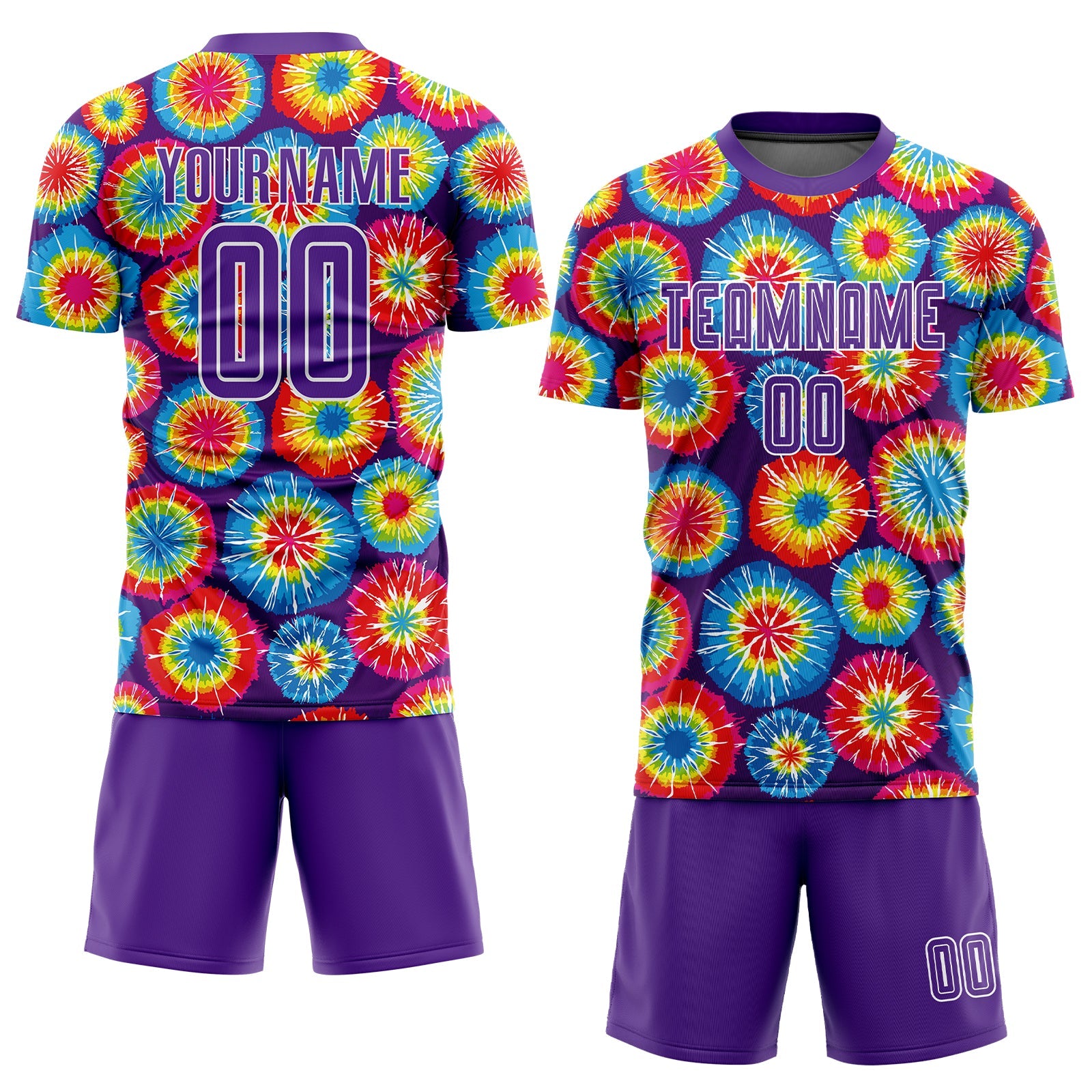 Custom Tie Dye Purple-White Sublimation Soccer Uniform Jersey view 2