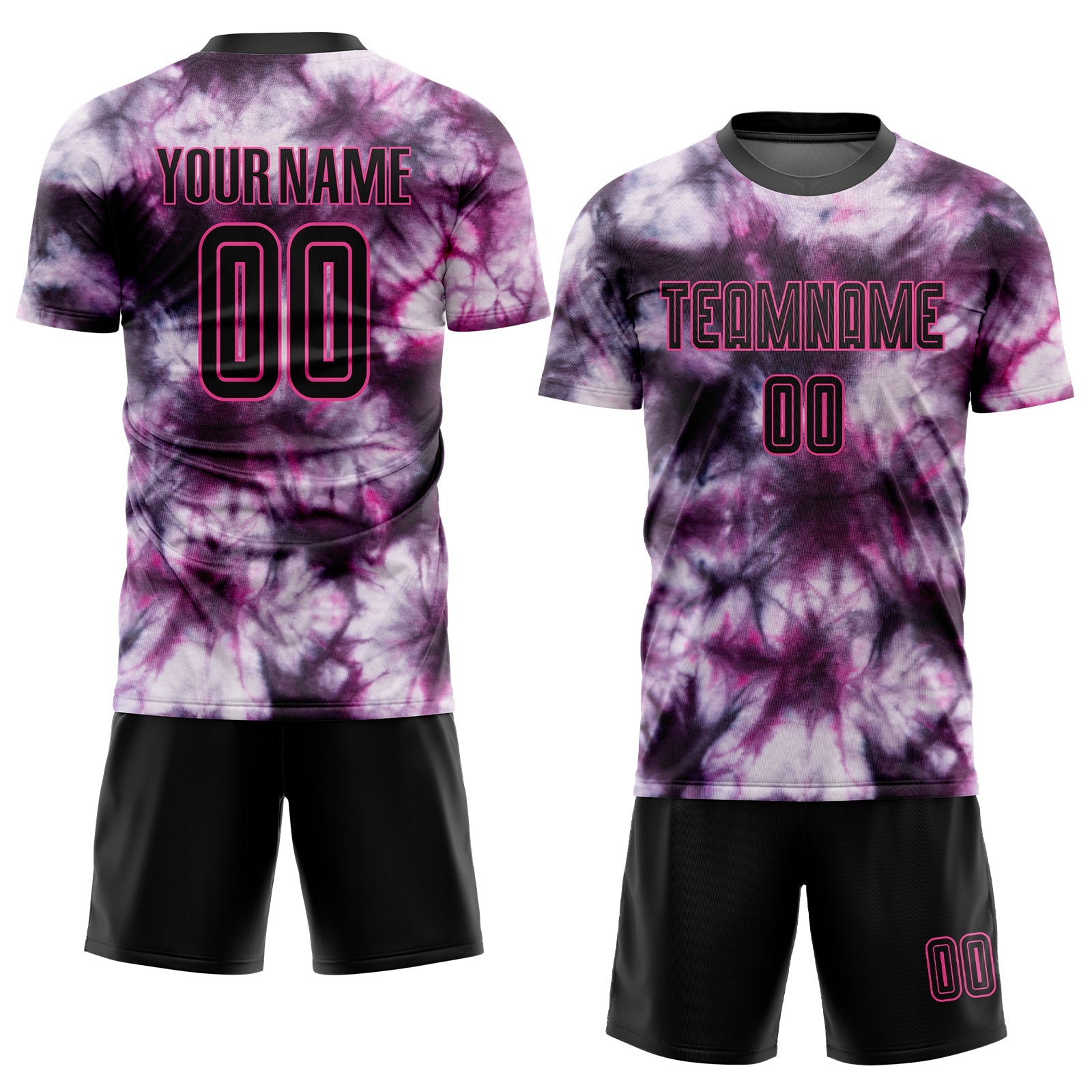 Custom Tie Dye Black-Pink Sublimation Soccer Uniform Jersey view 2