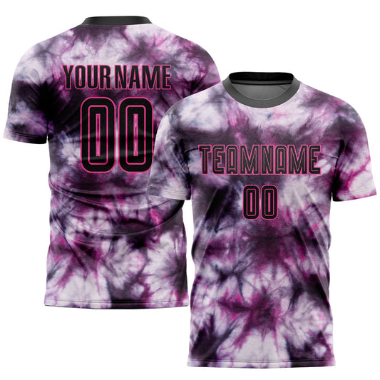 Custom Tie Dye Black-Pink Sublimation Soccer Uniform Jersey - Main View