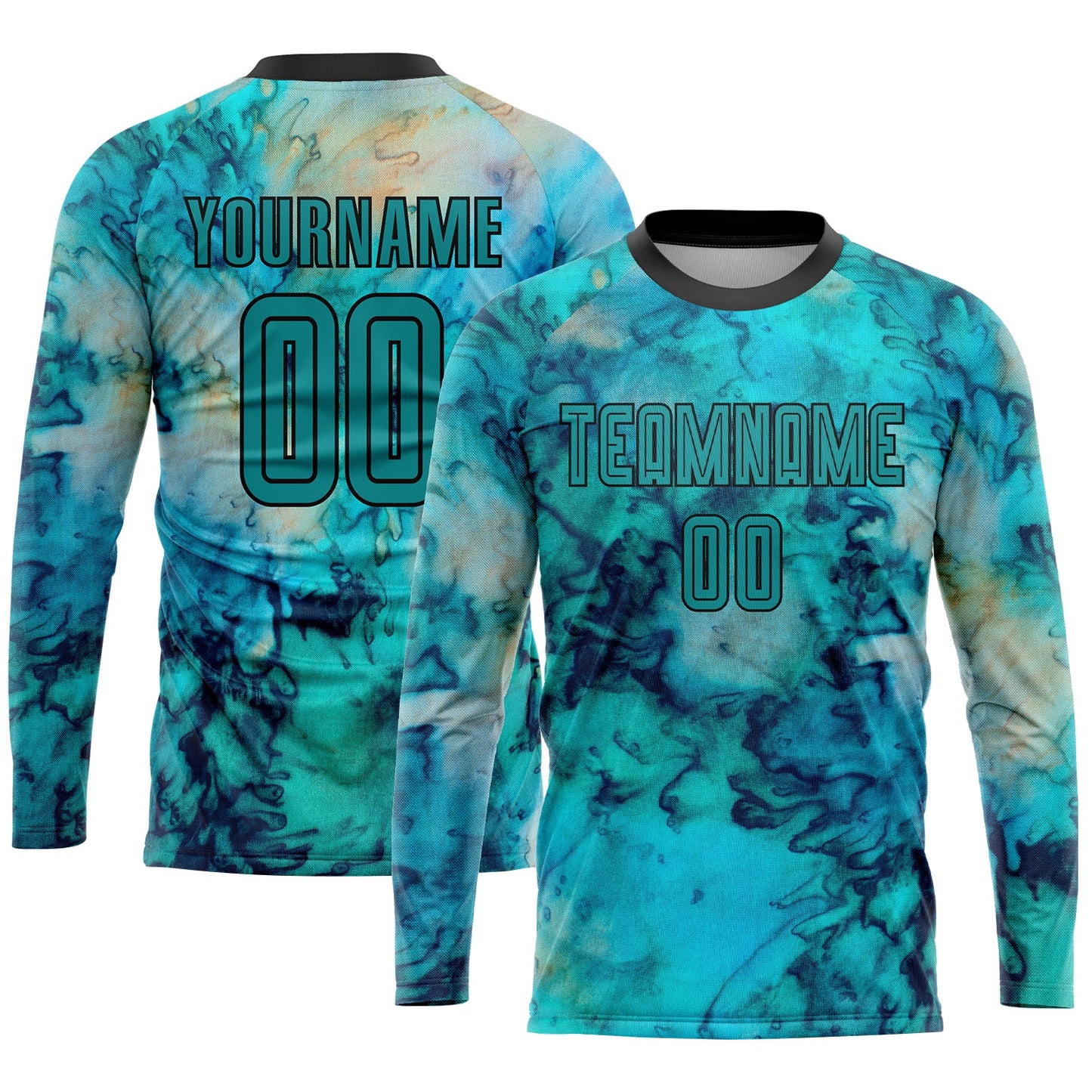 Custom Tie Dye Teal-Black Sublimation Soccer Uniform Jersey view 3