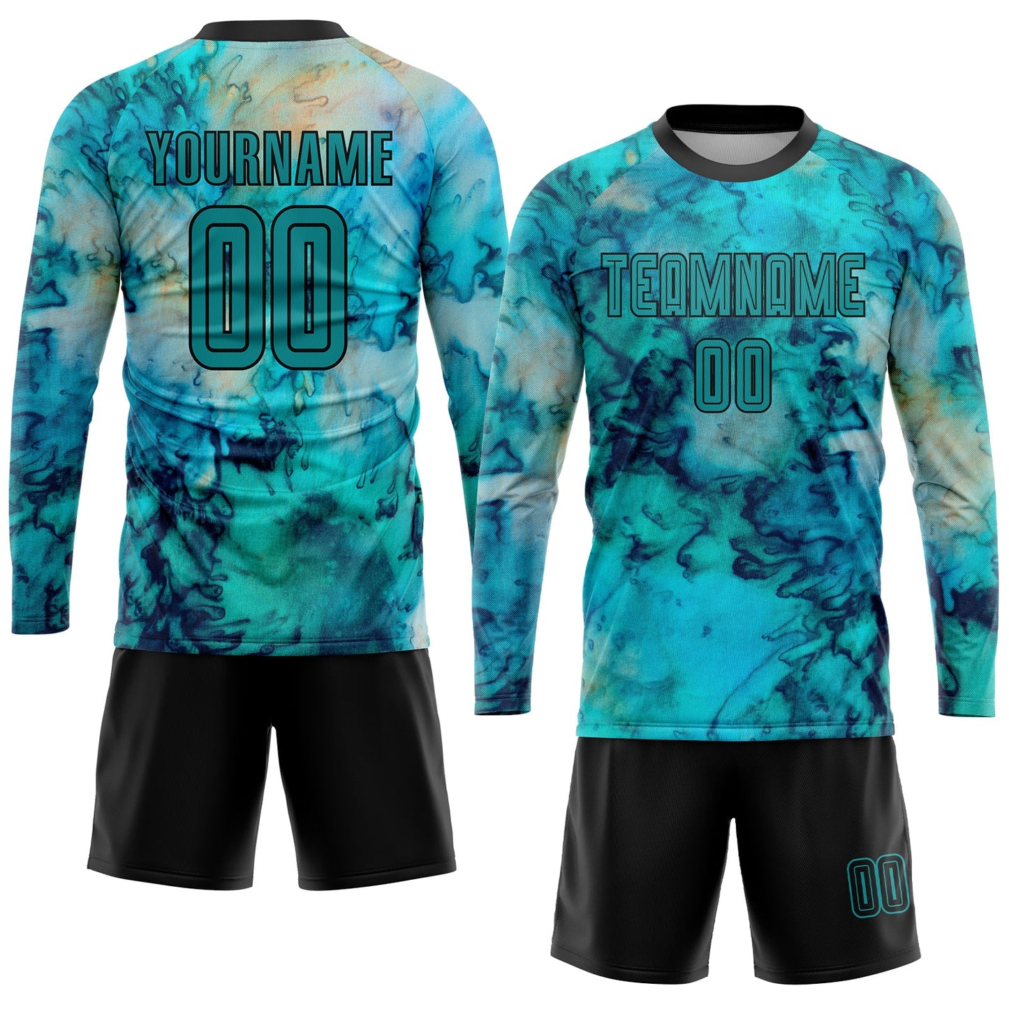 Custom Tie Dye Teal-Black Sublimation Soccer Uniform Jersey view 4