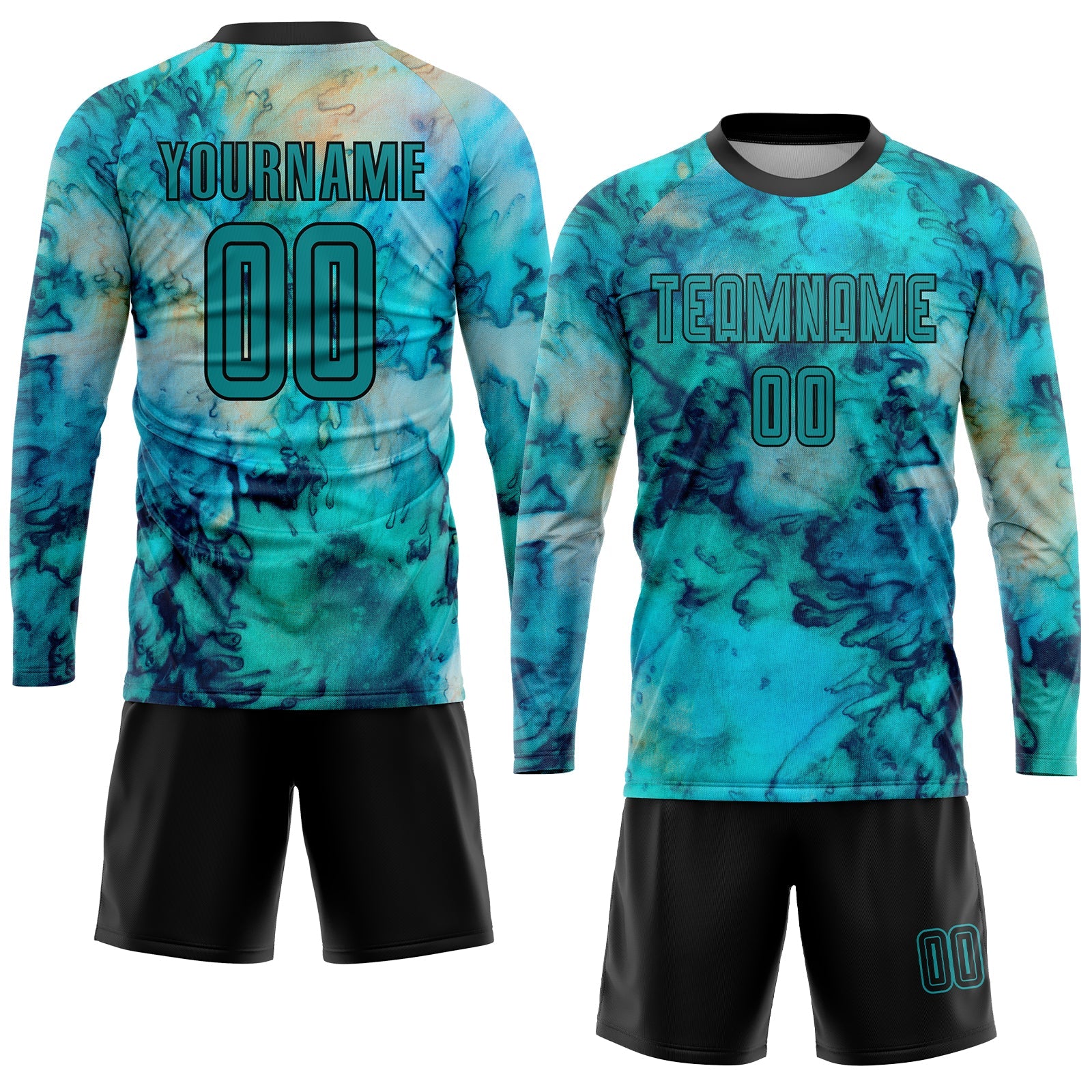 Custom Tie Dye Teal-Black Sublimation Soccer Uniform Jersey view 4