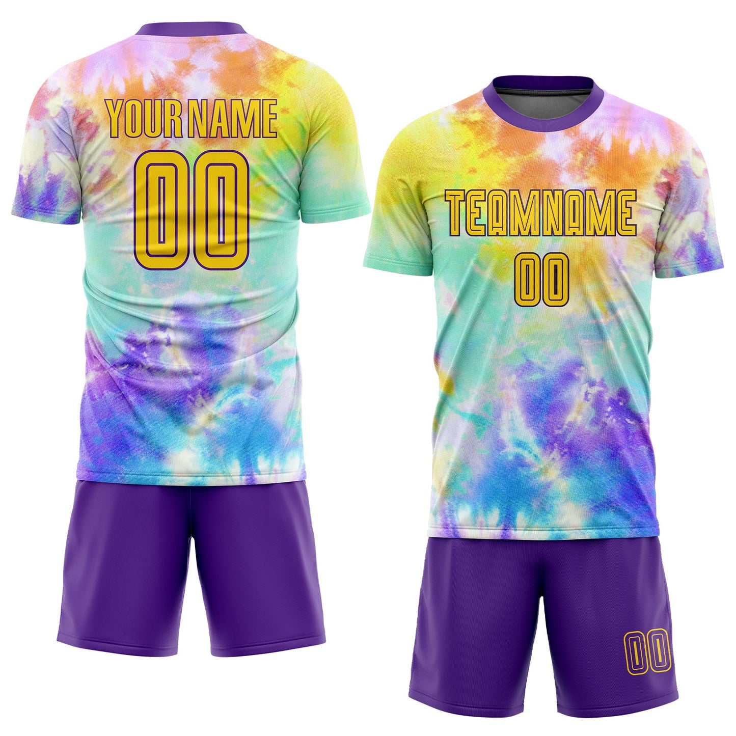 Custom Tie Dye Gold-Purple Sublimation Soccer Uniform Jersey view 2